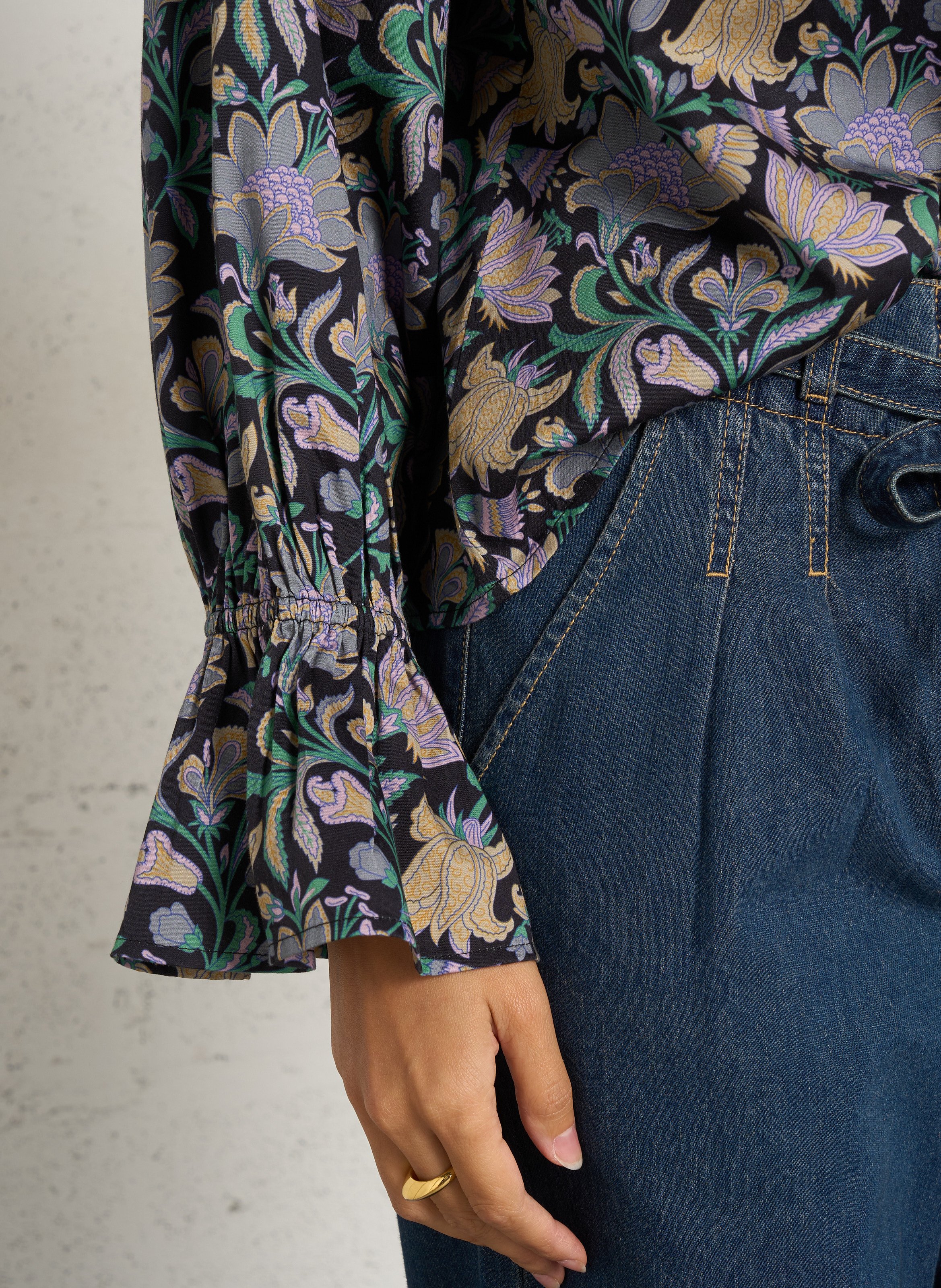Blouse ample motif fleur en coton PETITE MENDIGOTE Noir