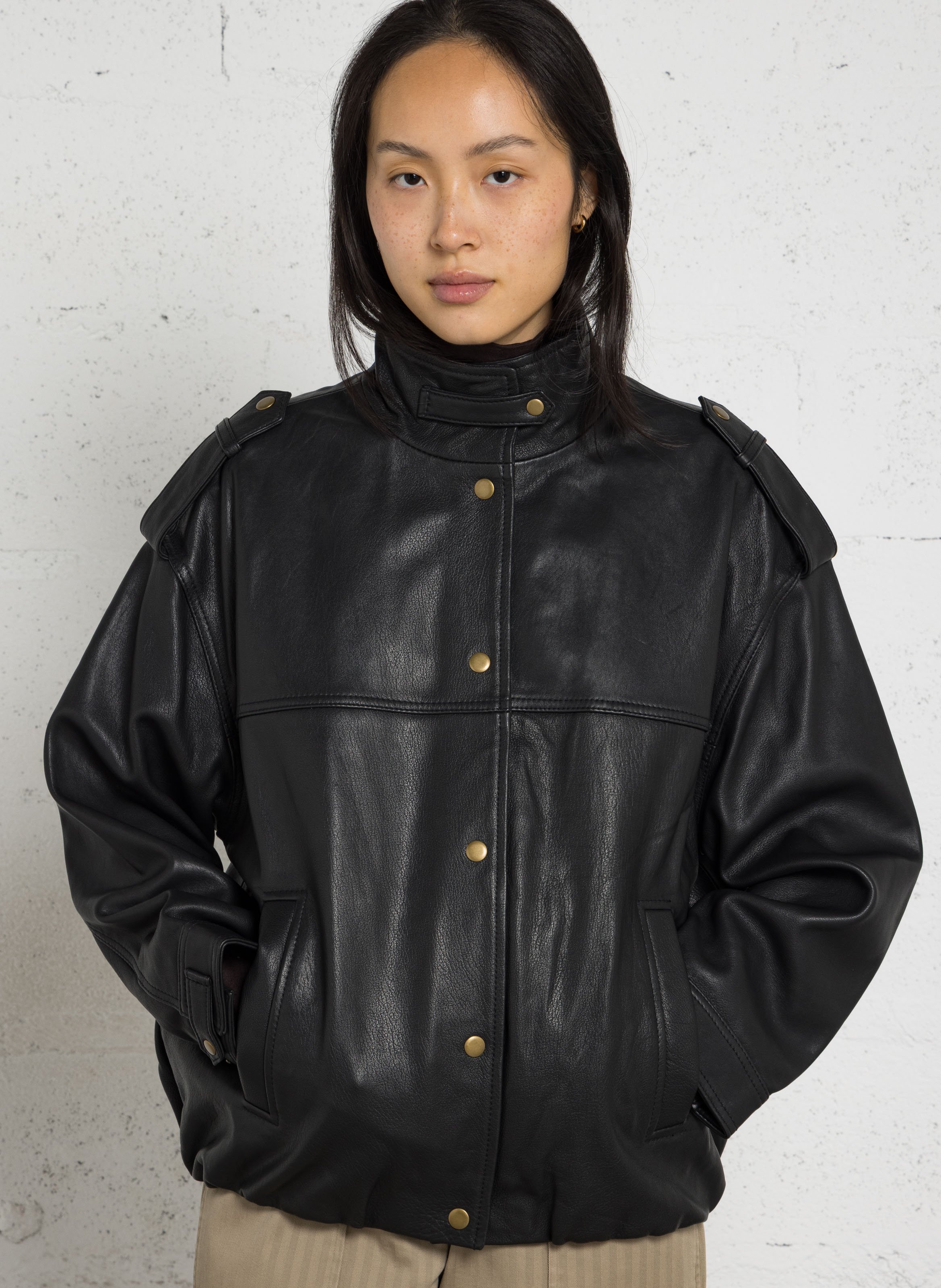 Oversized leather jacket MAISON 123 Black