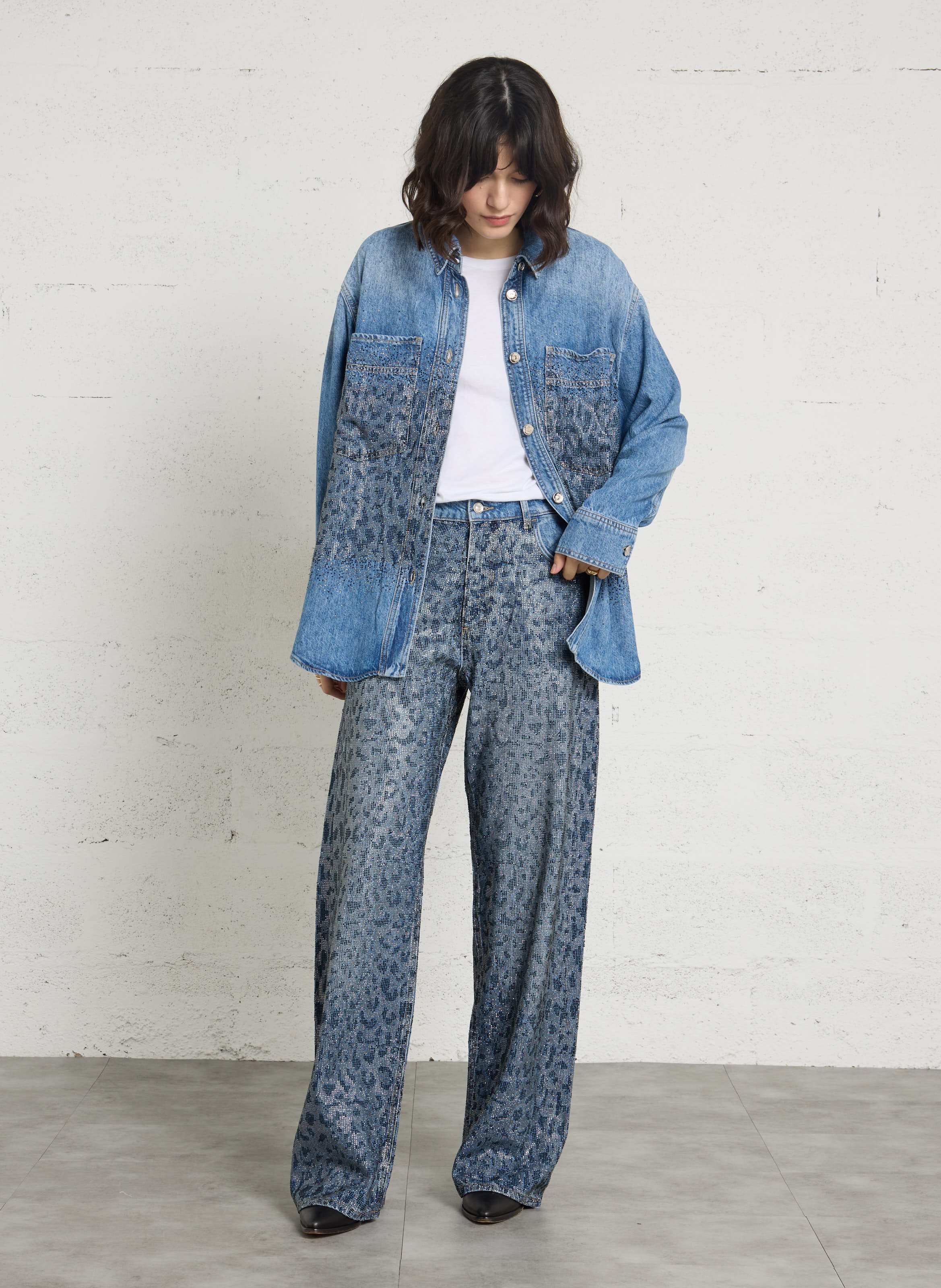 Loose-Fitting Shirt with Rhinestone Details LIU JO Blue