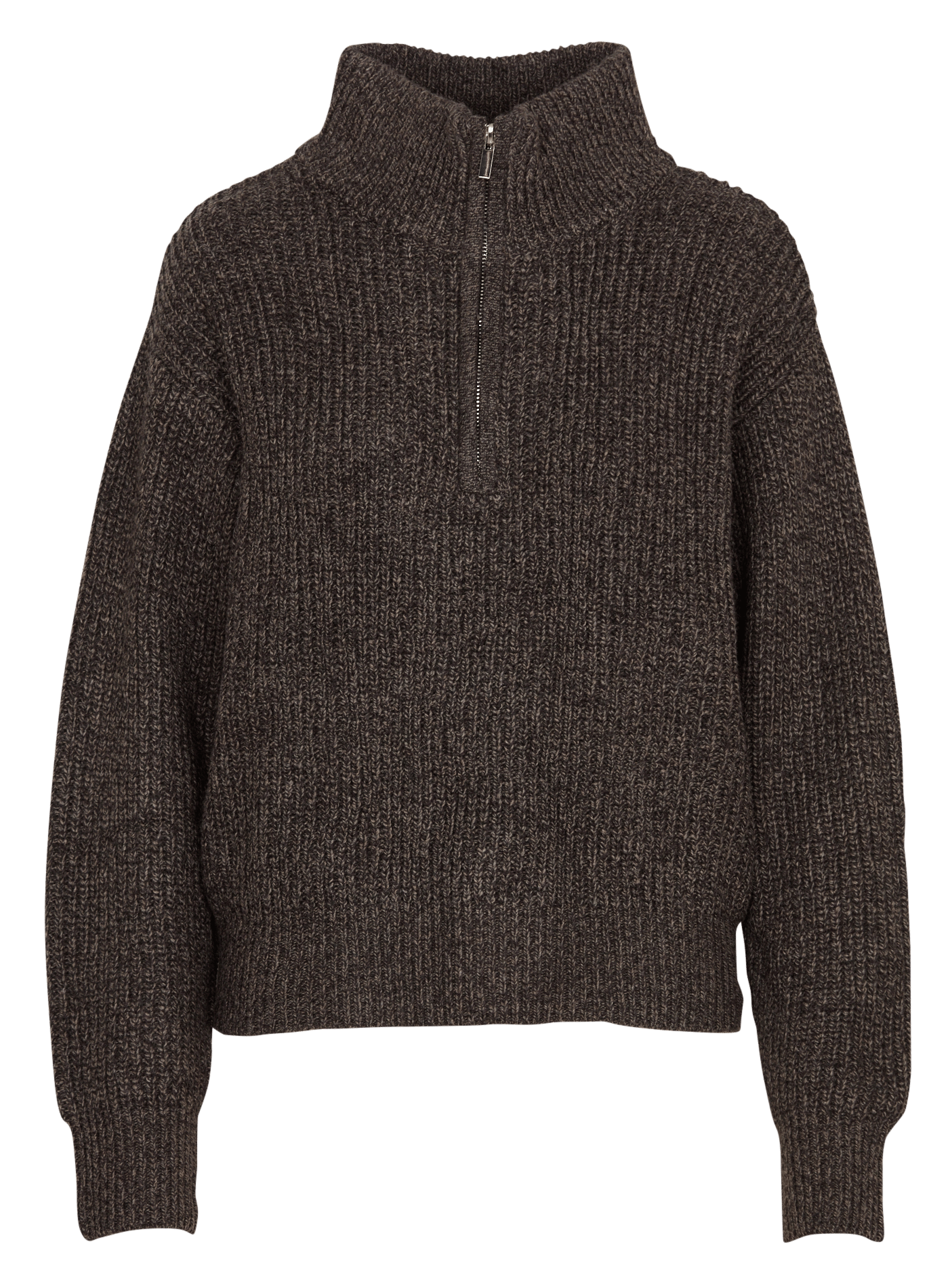 Pull droit col montant zippé en maille KOOKAI Marron