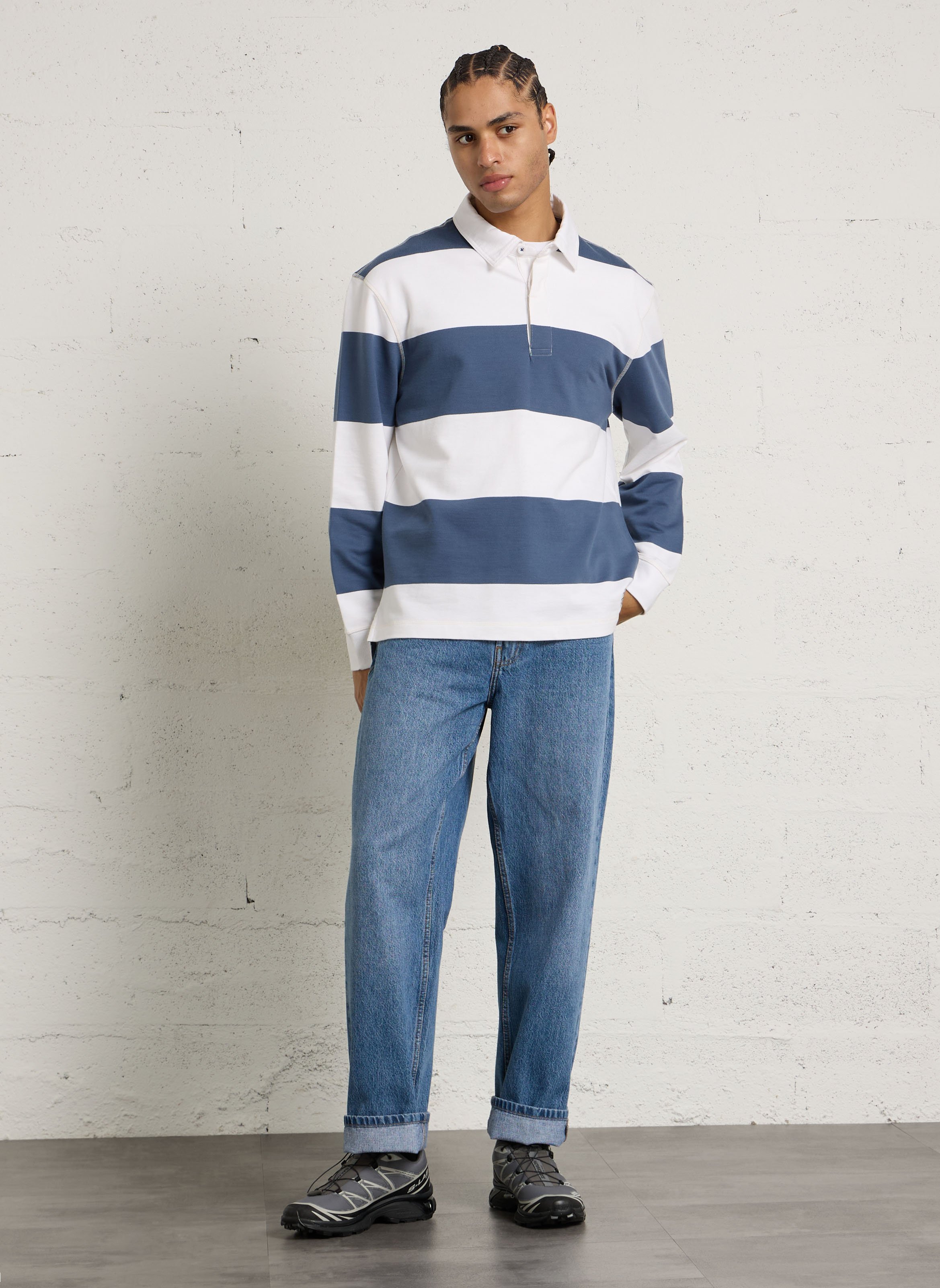 Plain straight-leg cotton jeans SOLID Blue