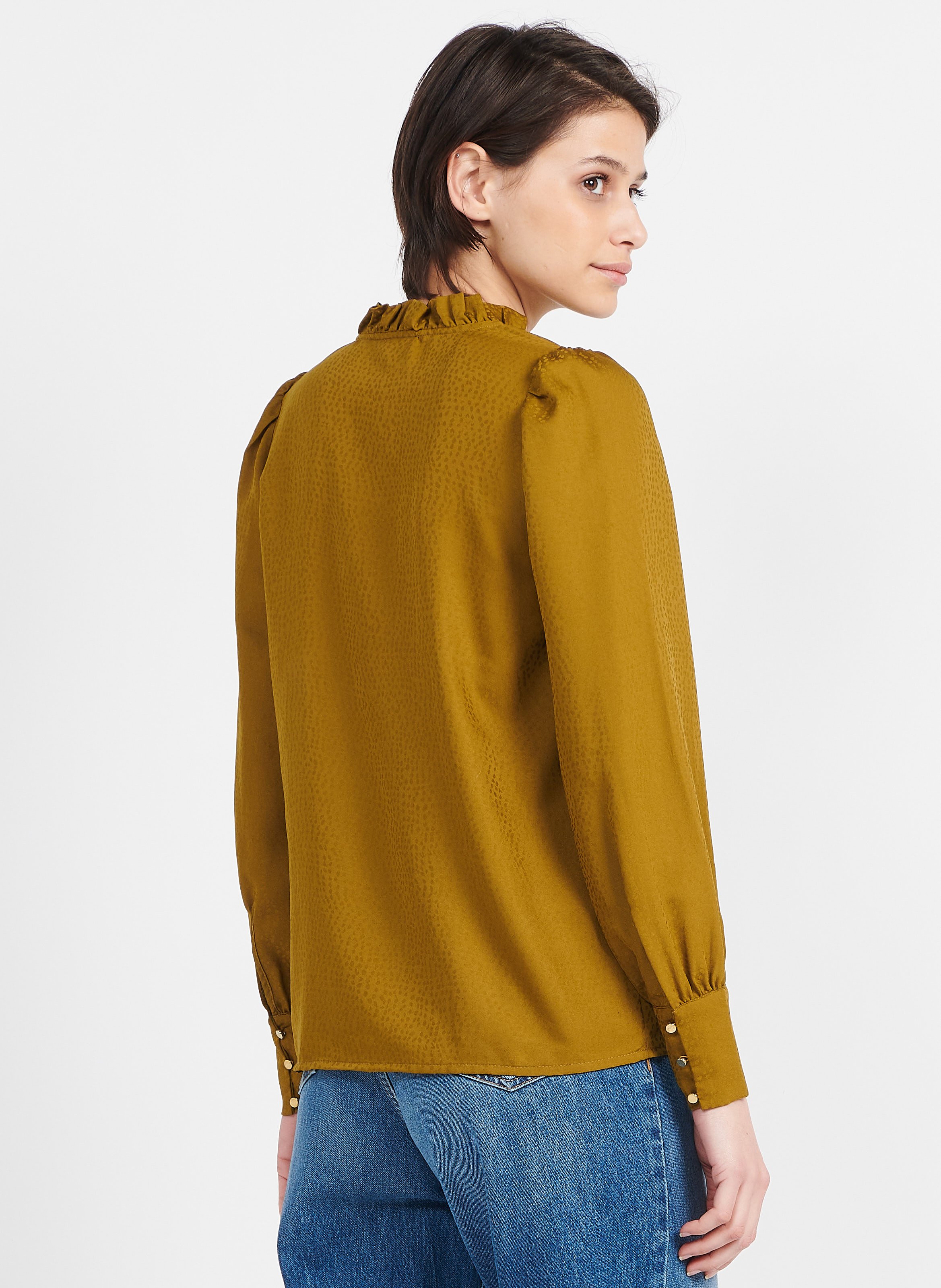 Flowing Top With Ruffled Collar Bronze Uni Caroll Women Place des