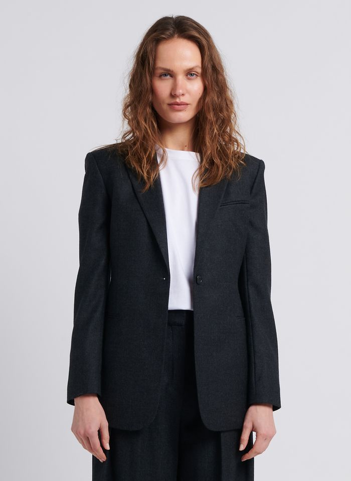 Wool Blazer With Tailored Collar New Charcoal Melange Theory