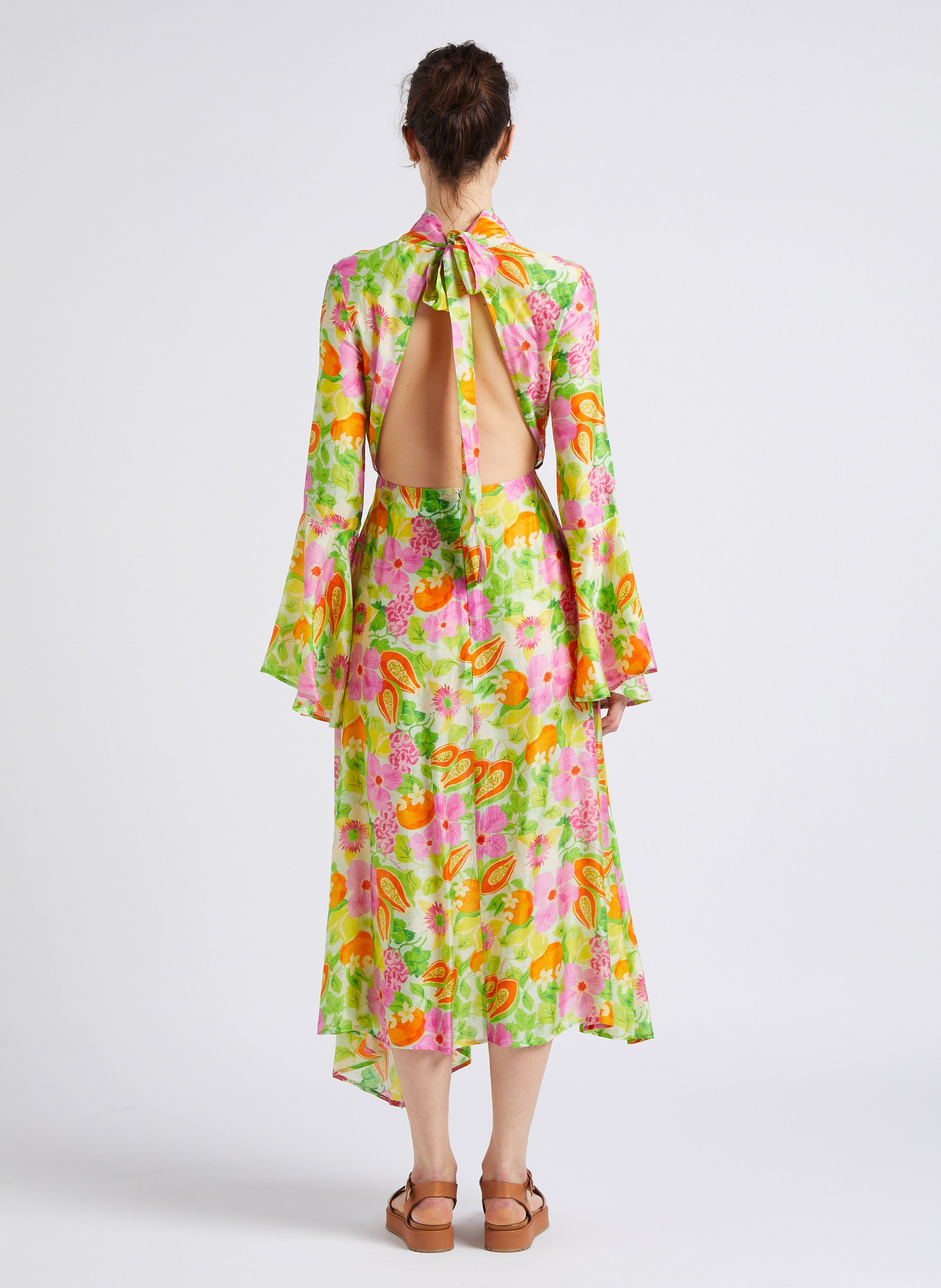 Printed long dress with ties SUNDRESS Multicolored
