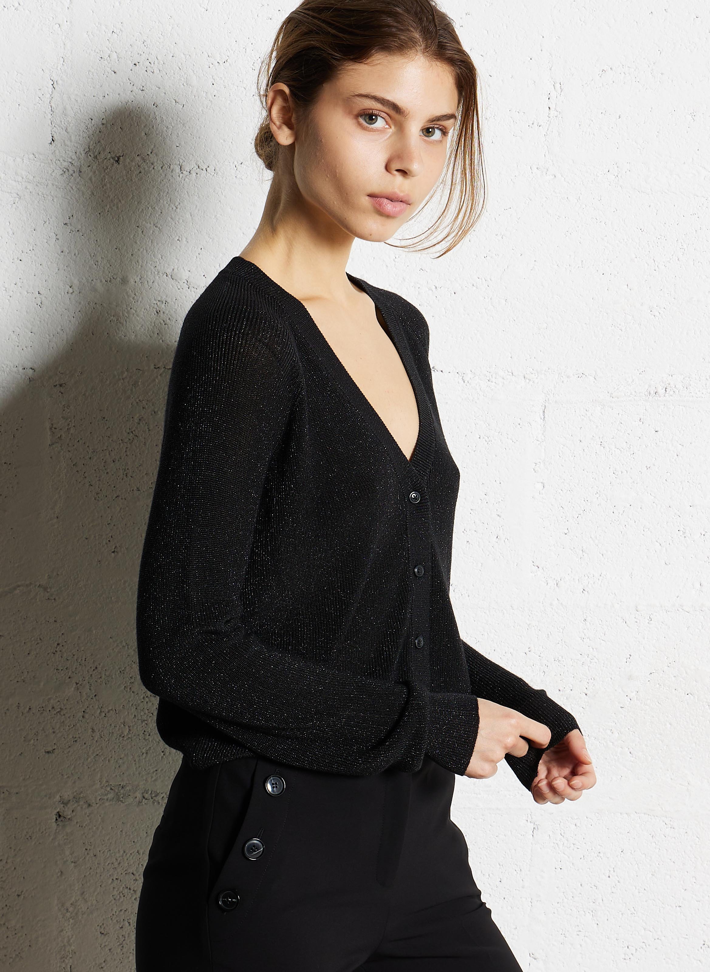 Gilet droit à col V Noir