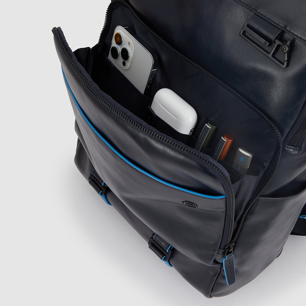 Leather backpack PIQUADRO Blue
