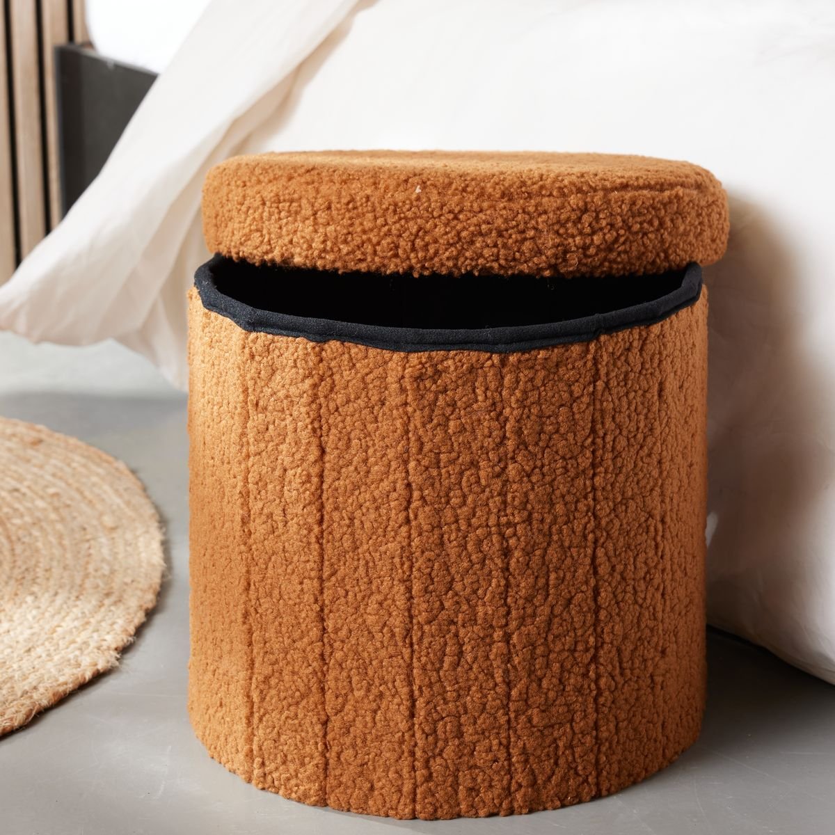 Round storage ottoman FACTORY Brown