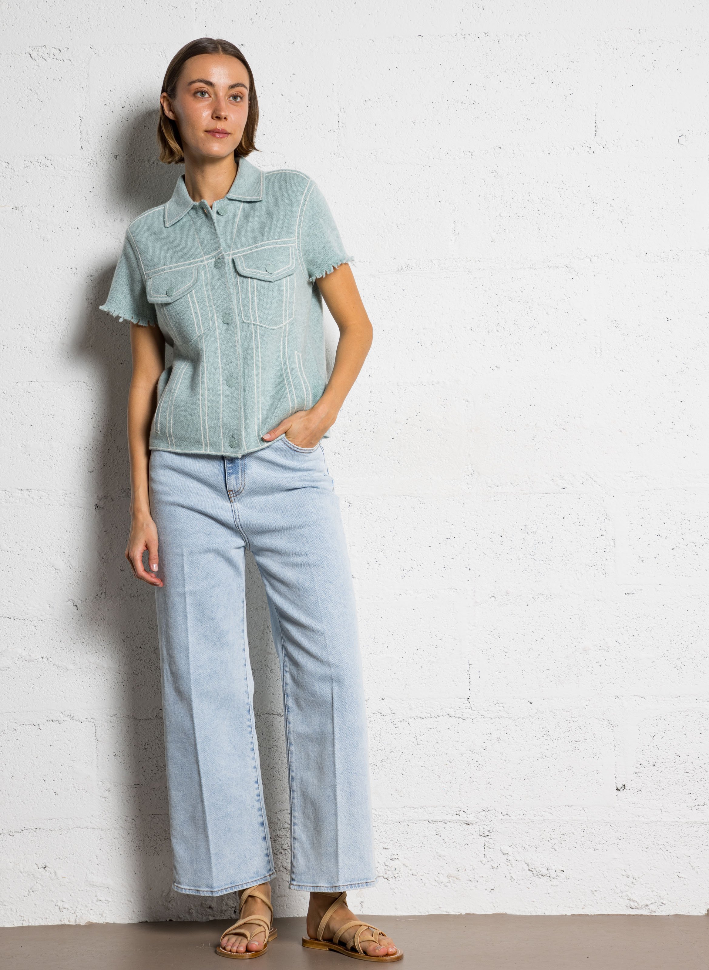 Top col classique en cachemire KUJTEN Vert