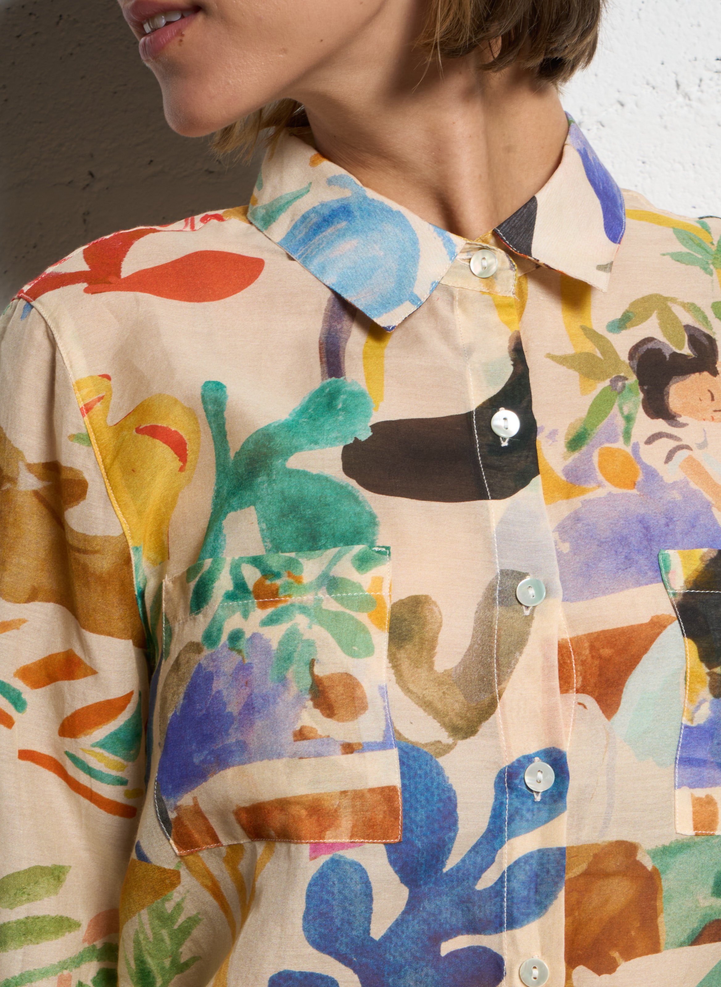 Classic collar shirt in cotton and silk G.KERO Multicolored