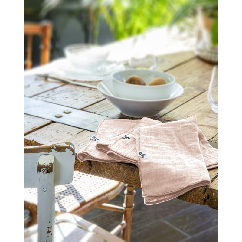 Set of 2 cotton muslin hand towels L'EFFET PAPILLON Pink