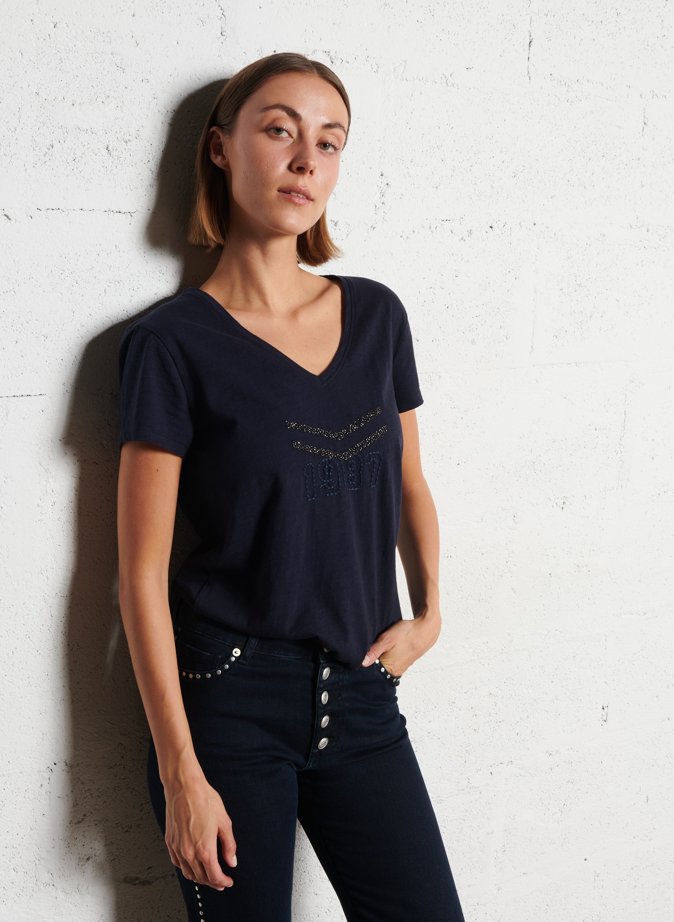 Baumwoll-T-Shirt mit U-Boot-Ausschnitt IKKS Blau