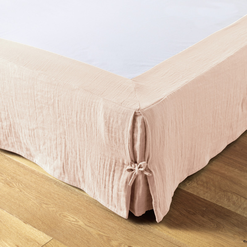 "Gaïa" cotton gauze bed skirt for all sizes  Guimauve 90 x 190 cm