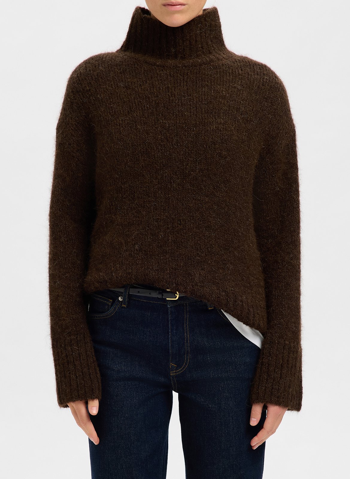 Pull col montant en laine mélangée SELECTED Marron