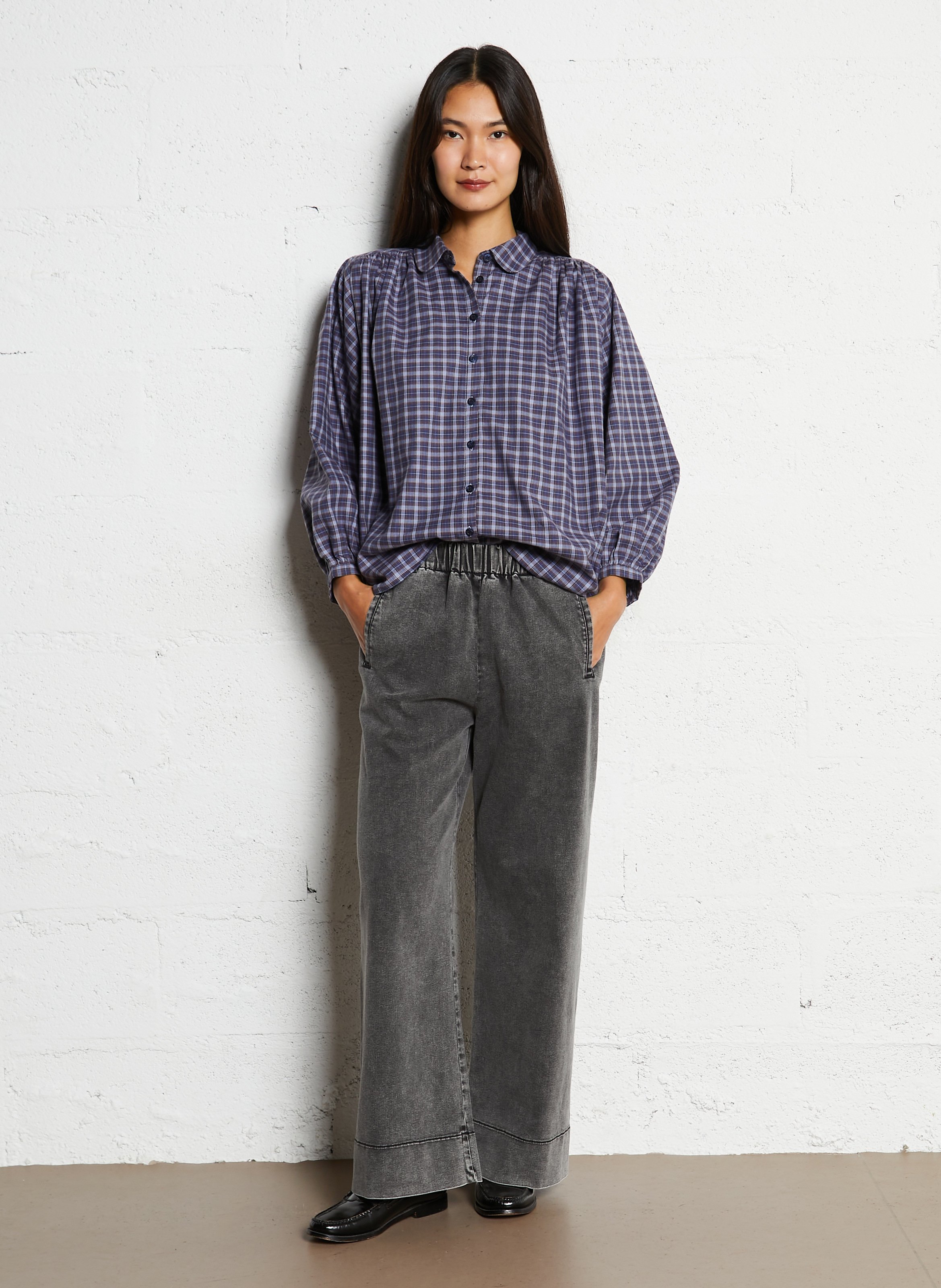 Jean large en denim de coton mélangé HOD PARIS Gris