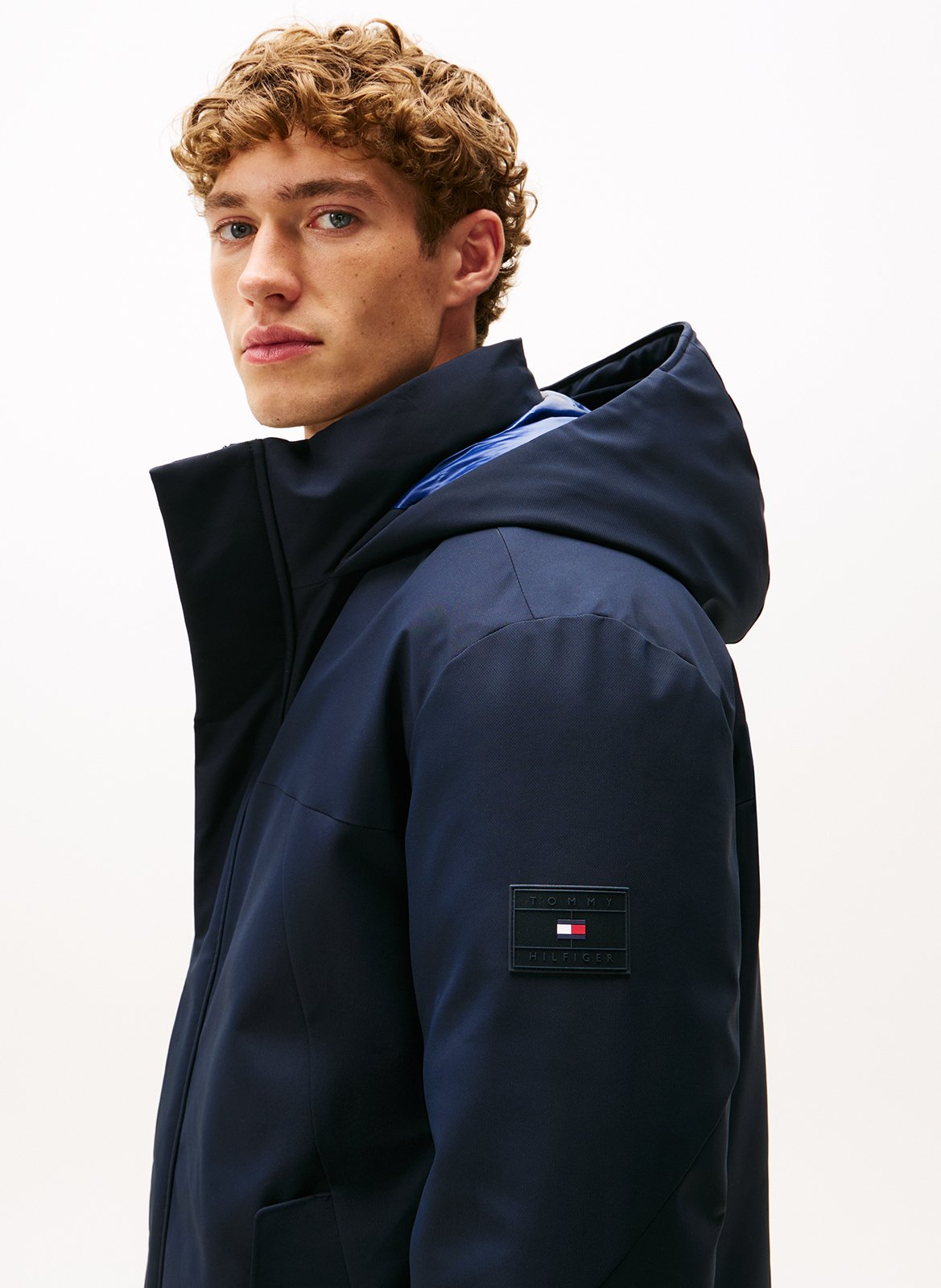 Solid straight parka with hood TOMMY HILFIGER Blue
