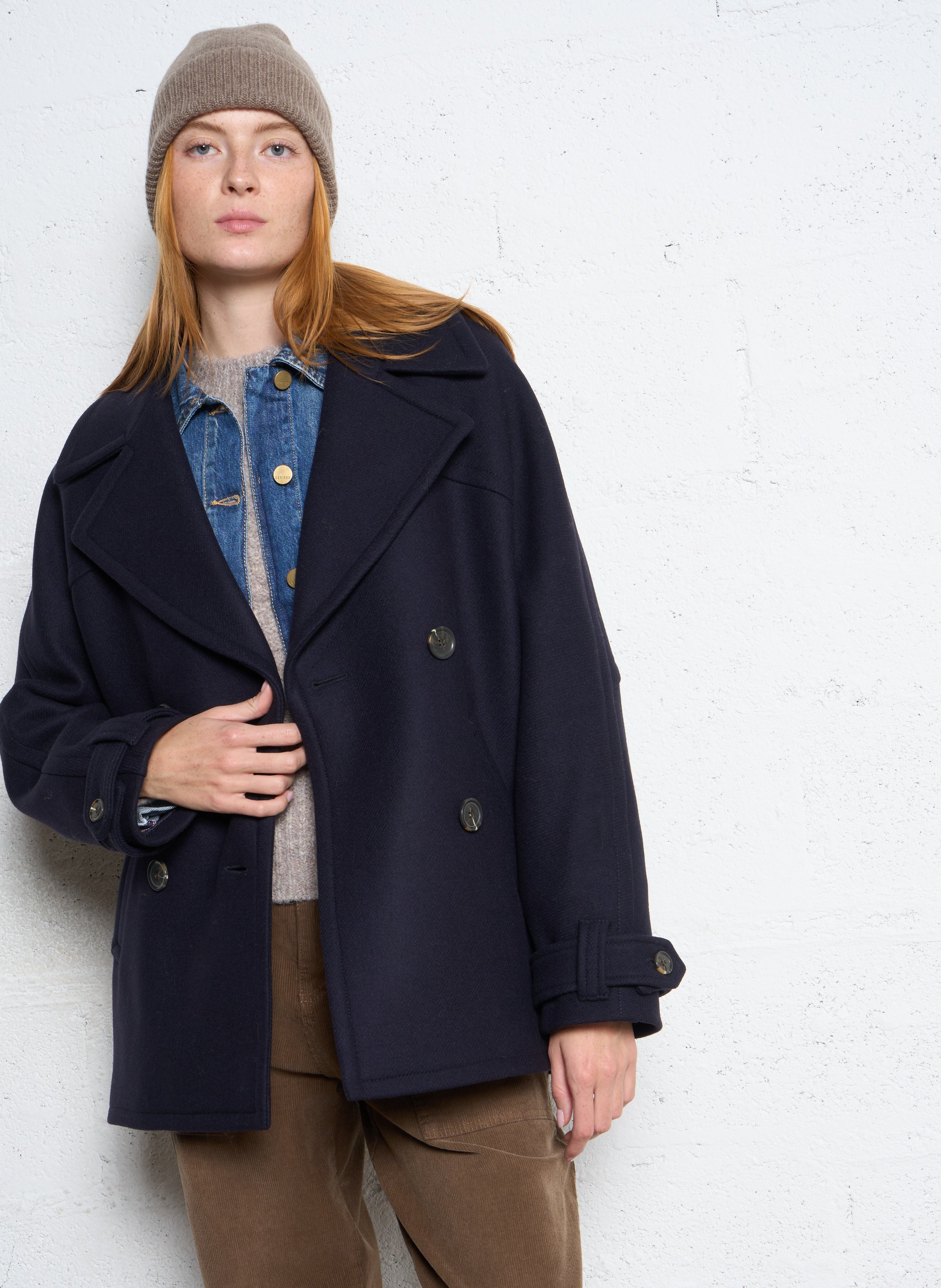 Coat with tailored collar in blended wool MAISON 123 Blue
