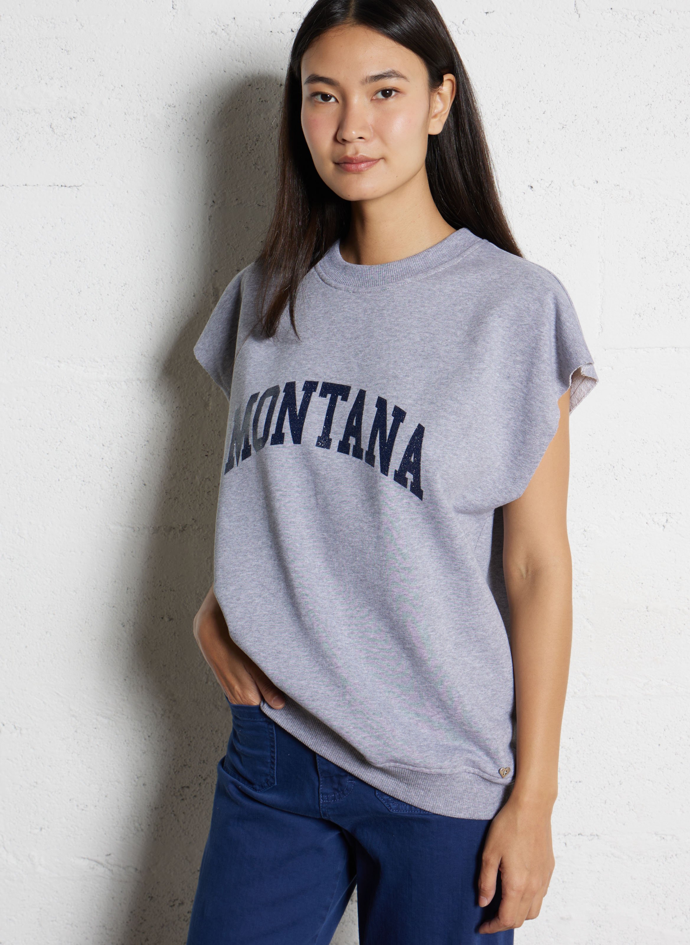 Sweat oversize col rond en coton PLEASE Gris