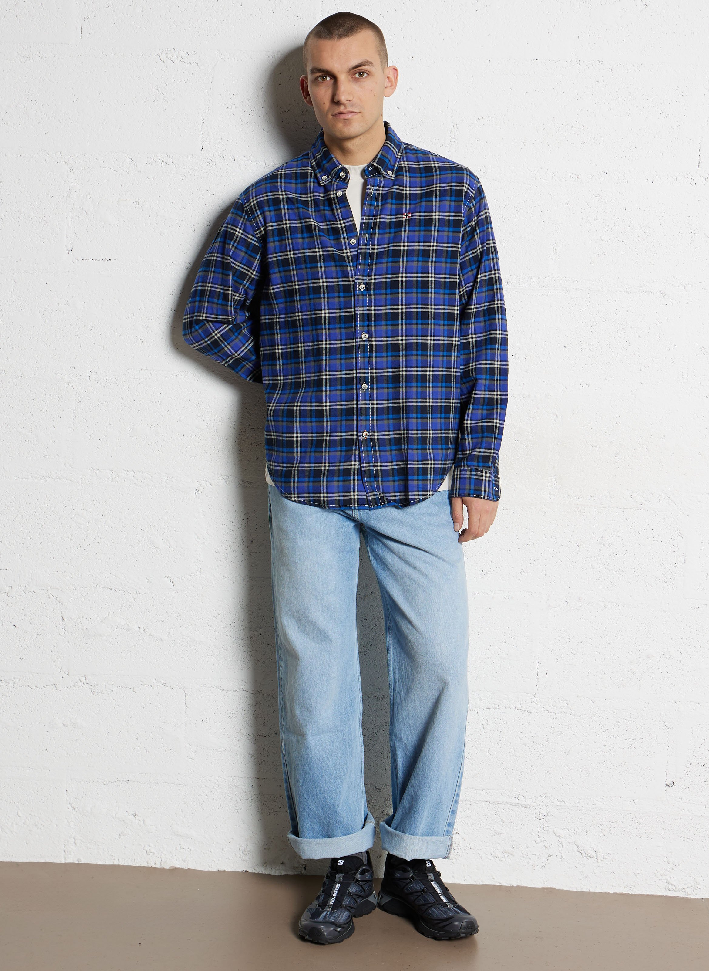 Chemise droite col américain à carreaux en coton NAPAPIJRI Bleu