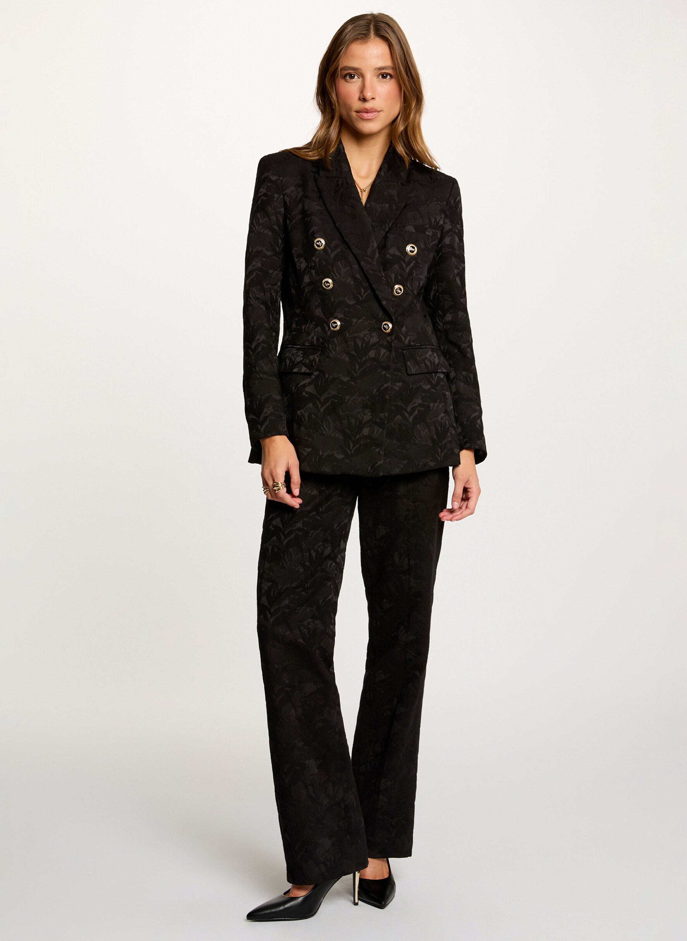 Wijde broek met plantaardige print MORGAN Zwart