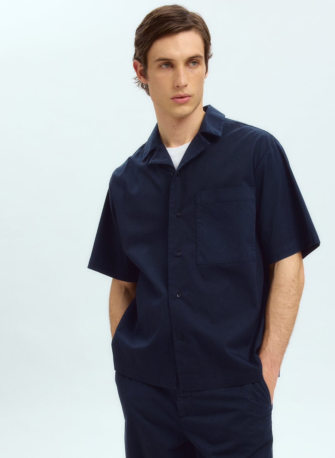 Bio-Baumwollbluse mit klassischem Kragen SELECTED Blau