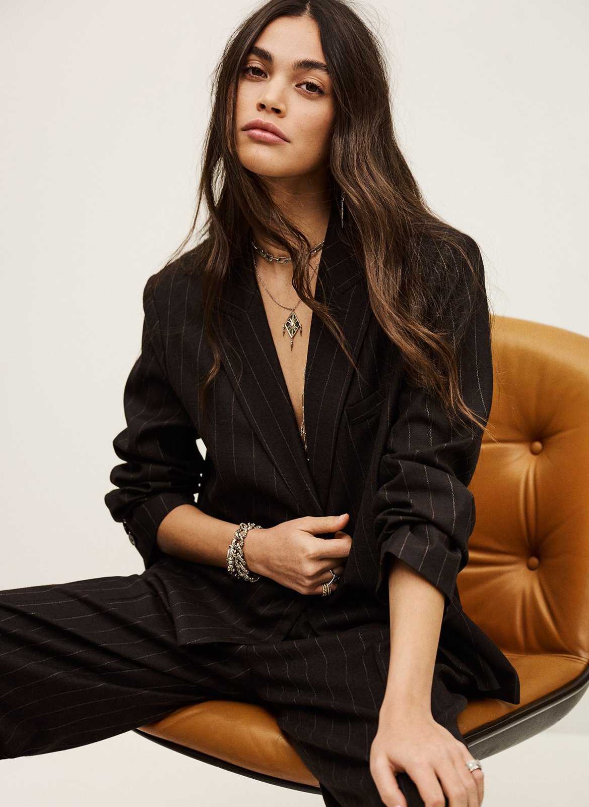 Veste tailleur oversize rayée BA&SH Marron