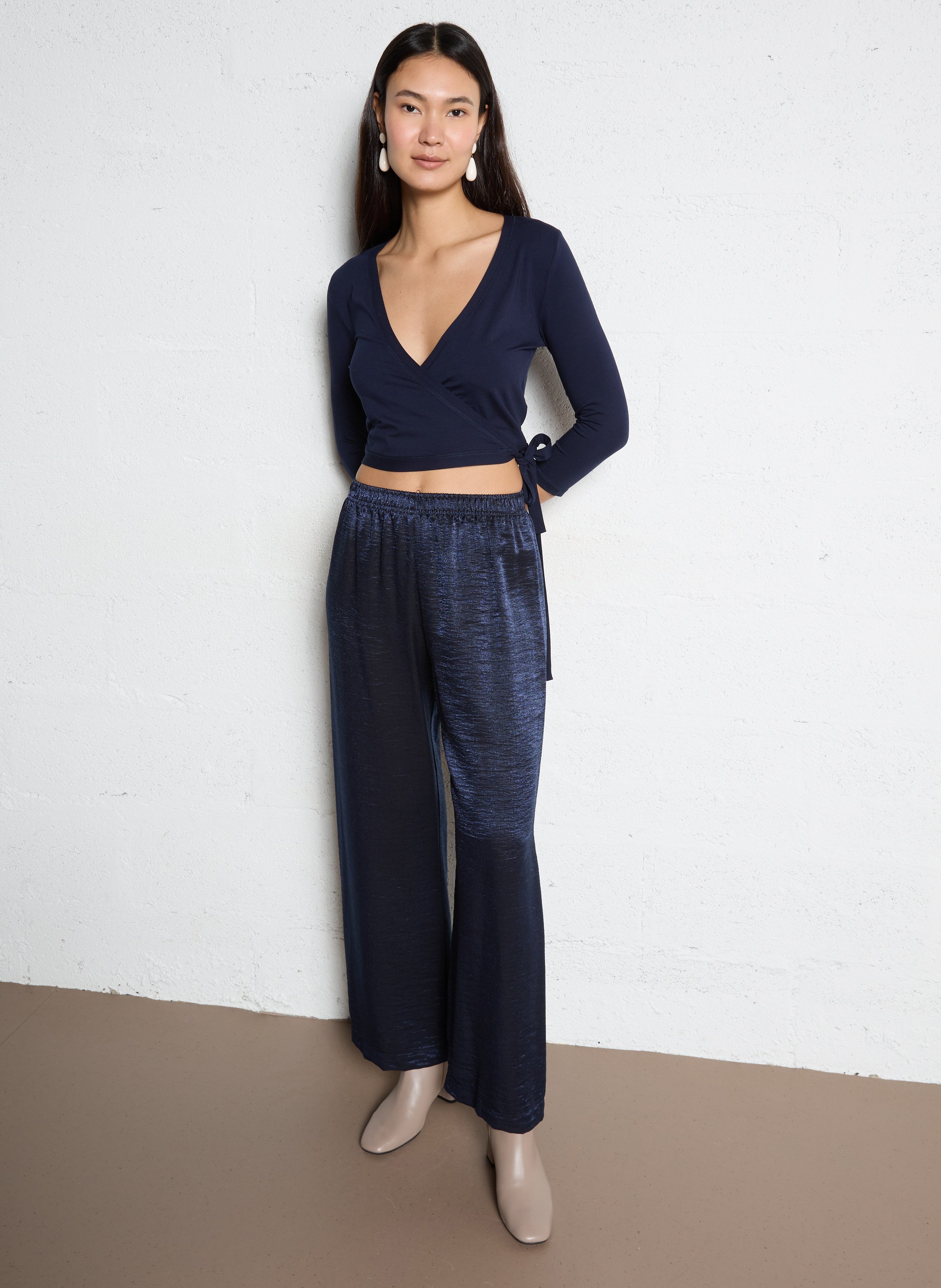 Wide metallic elastic trousers IMPERIAL Blue
