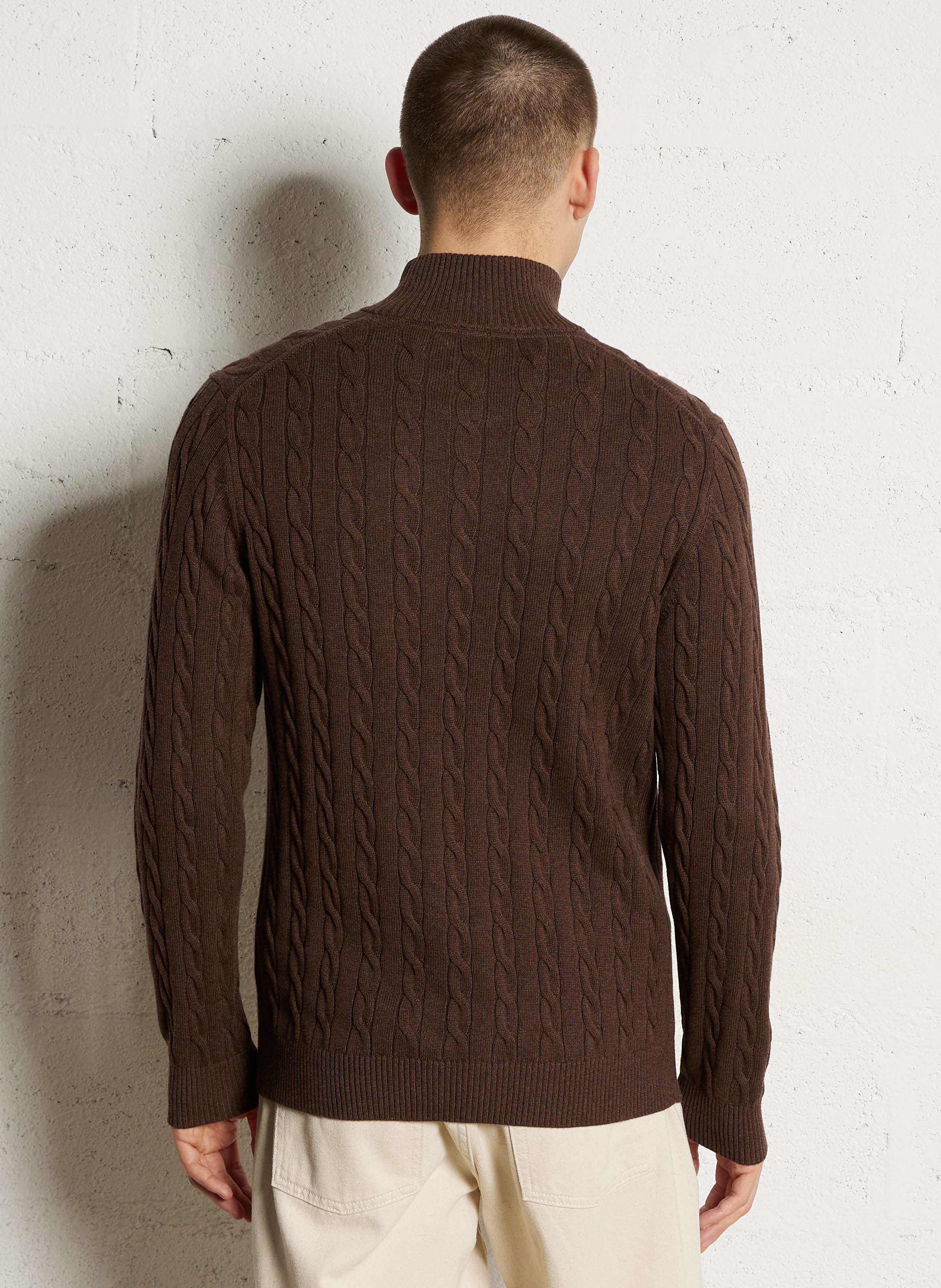 Pull droit col camionneur en coton bio torsadé GANT Marron