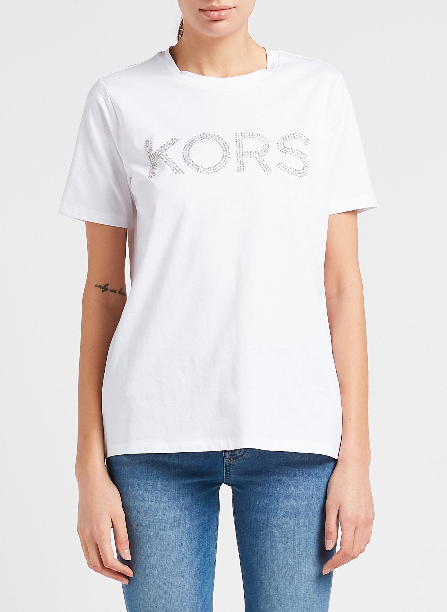 Tee shirt col rond à logo en coton bio MICHAEL KORS Blanc