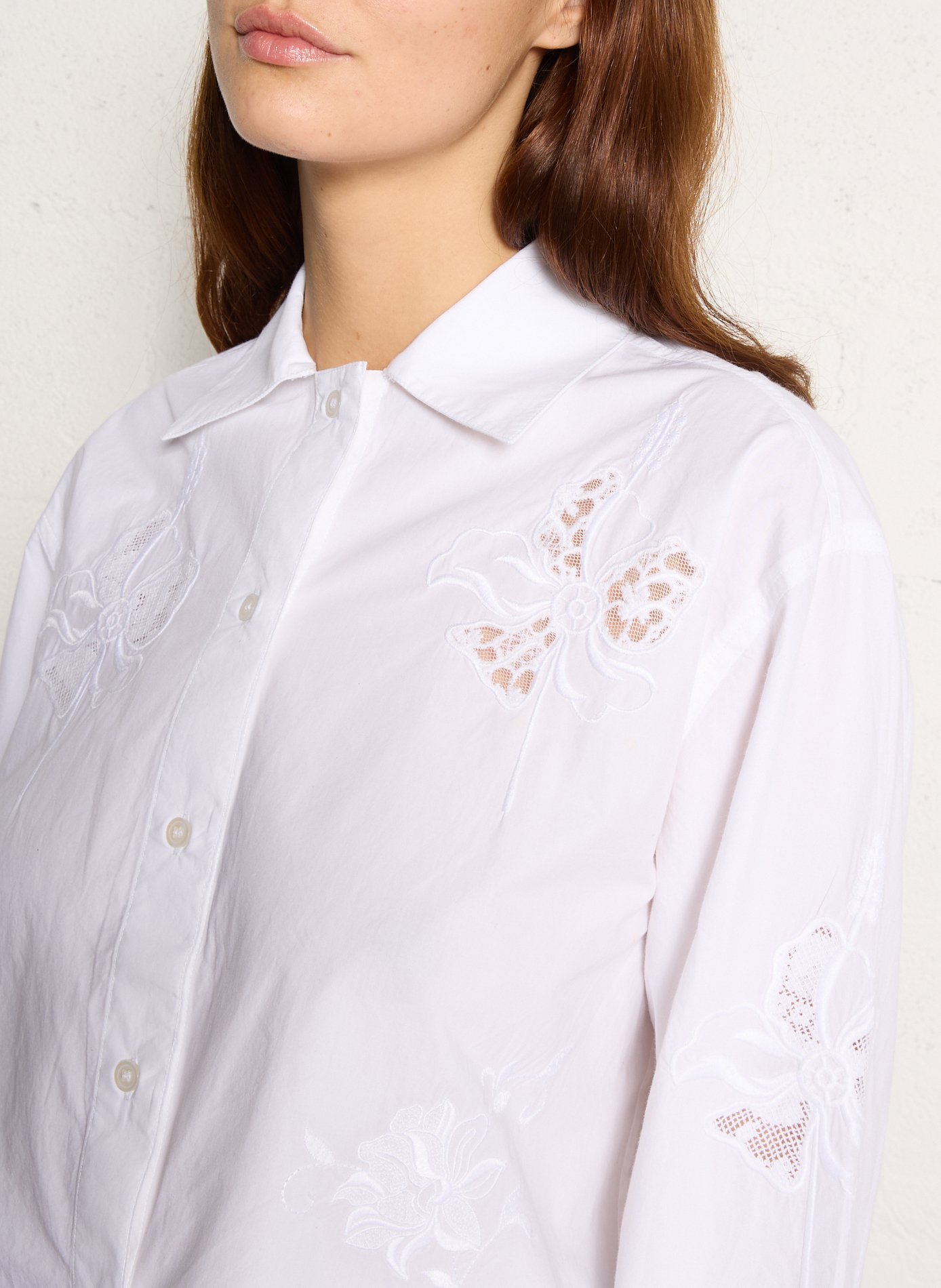 Chemise oversize col classique en coton bio brodé STELLA NOVA Blanc