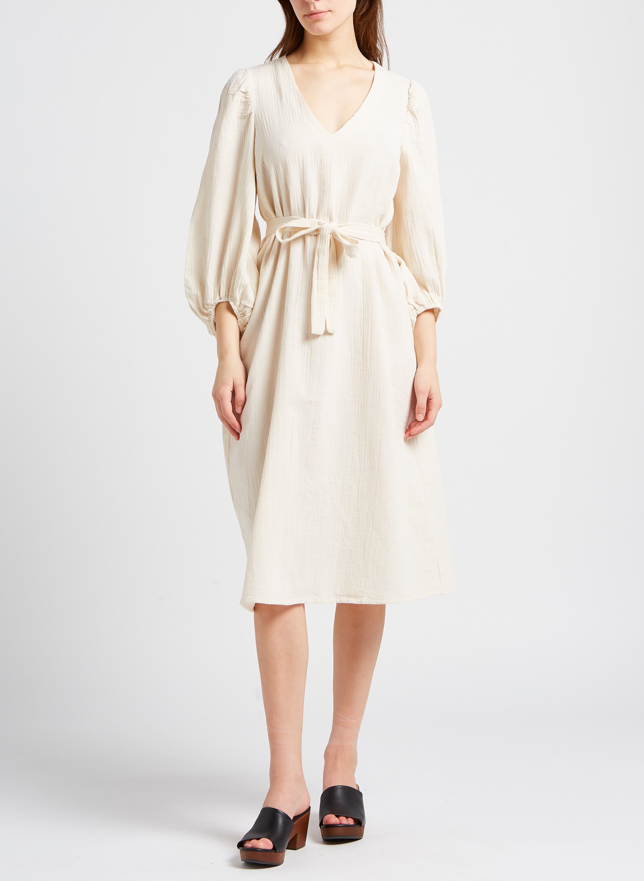Robe midi col V en coton VILA Beige