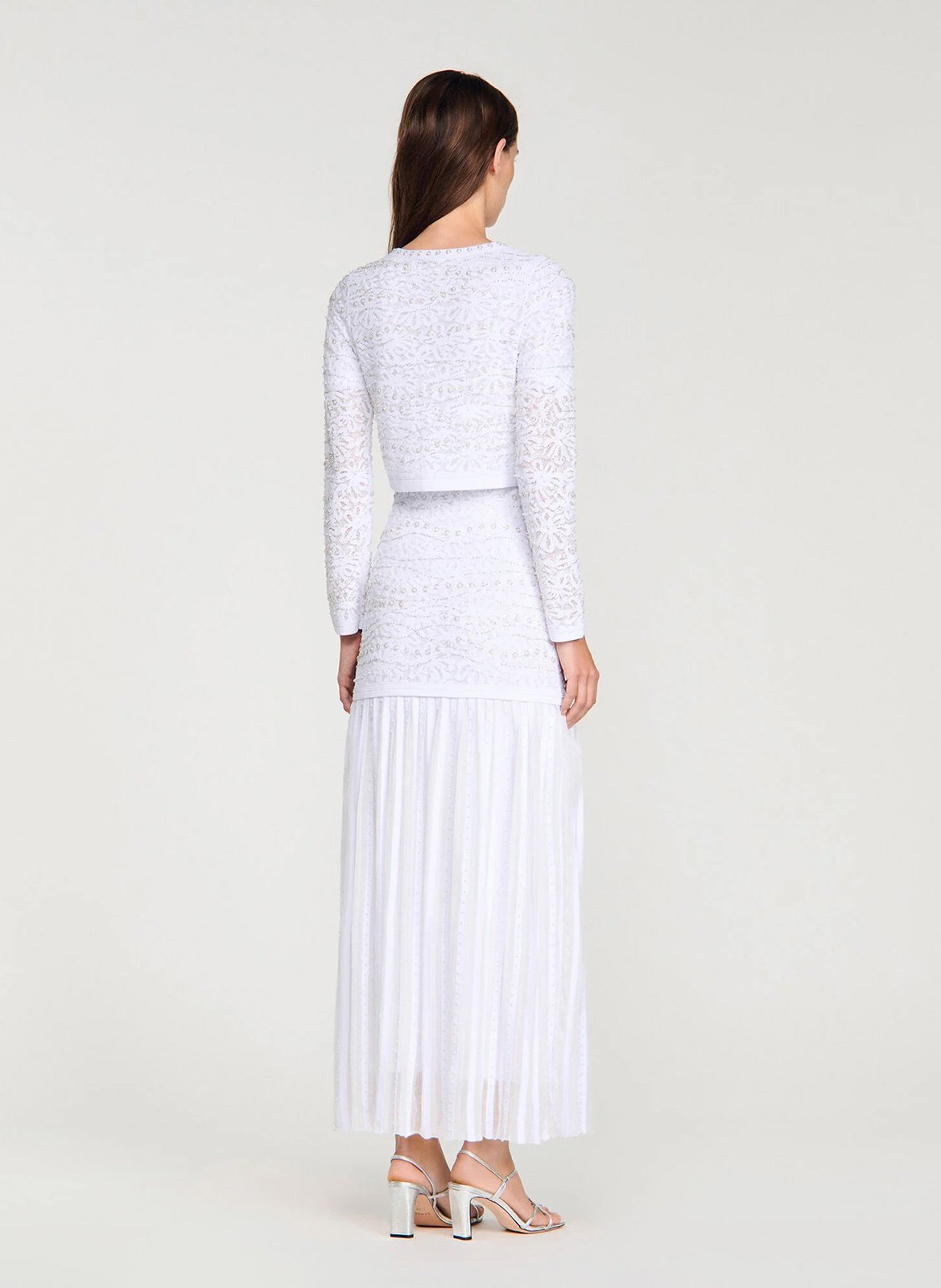 Gilet col rond en dentelle SANDRO Blanc