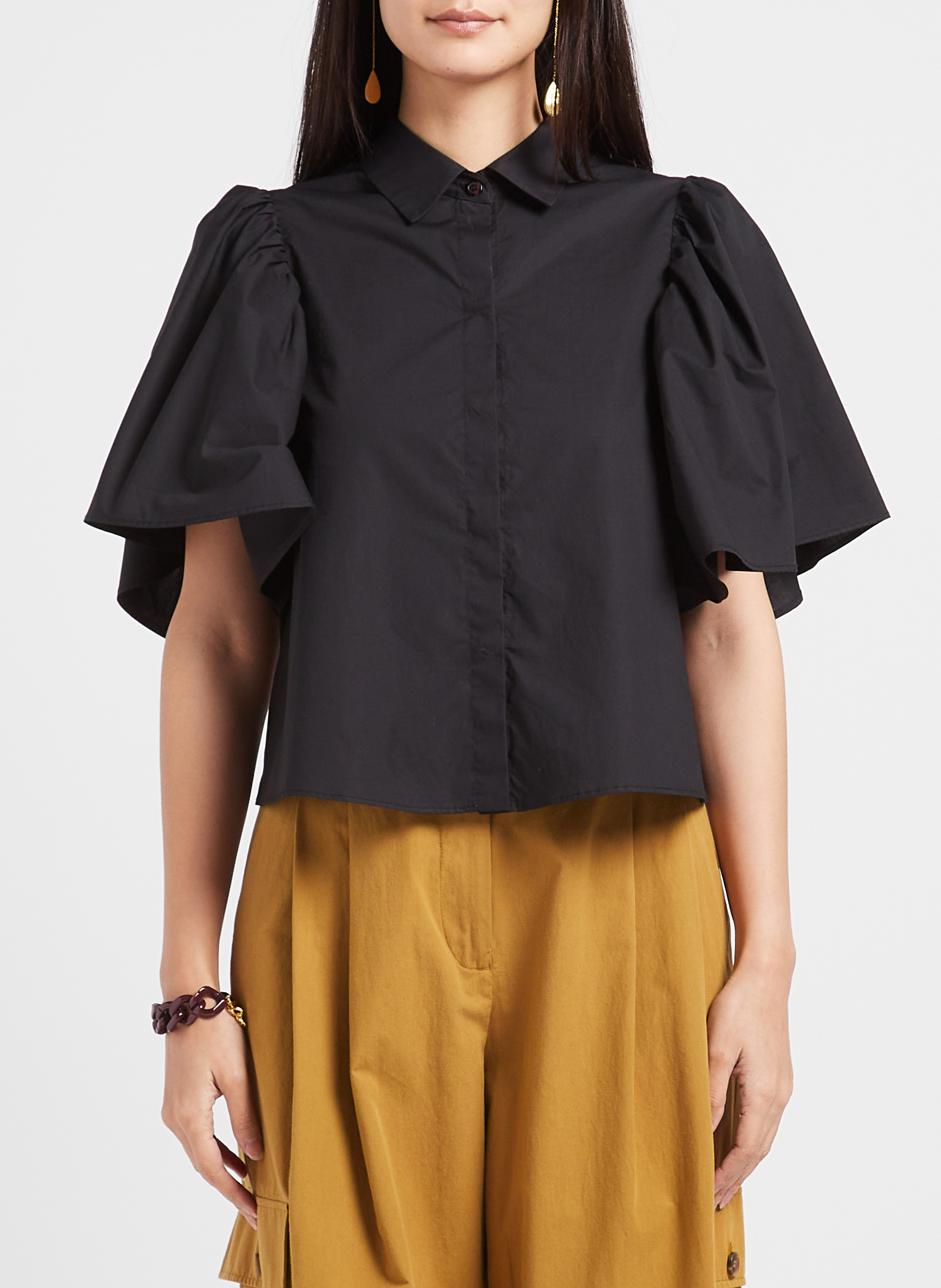 High-rise wide-leg cotton cargo pants - Look 1