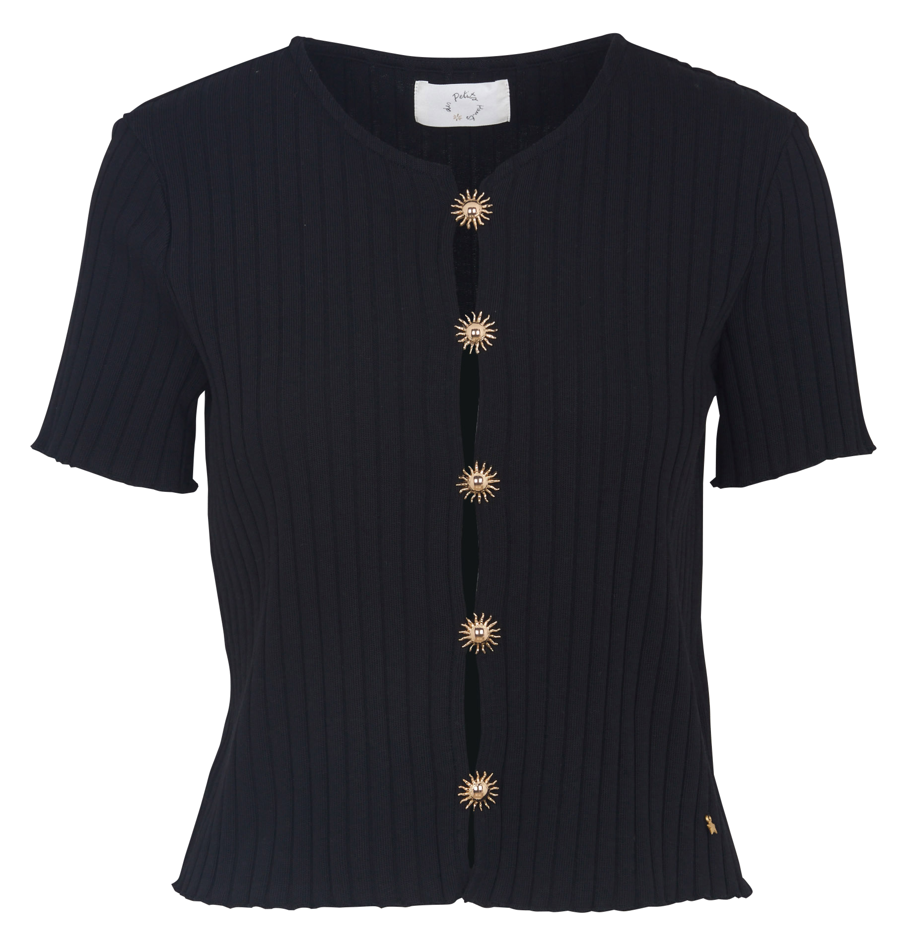 Pull col rond en coton bio mélangé DES PETITS HAUTS Noir