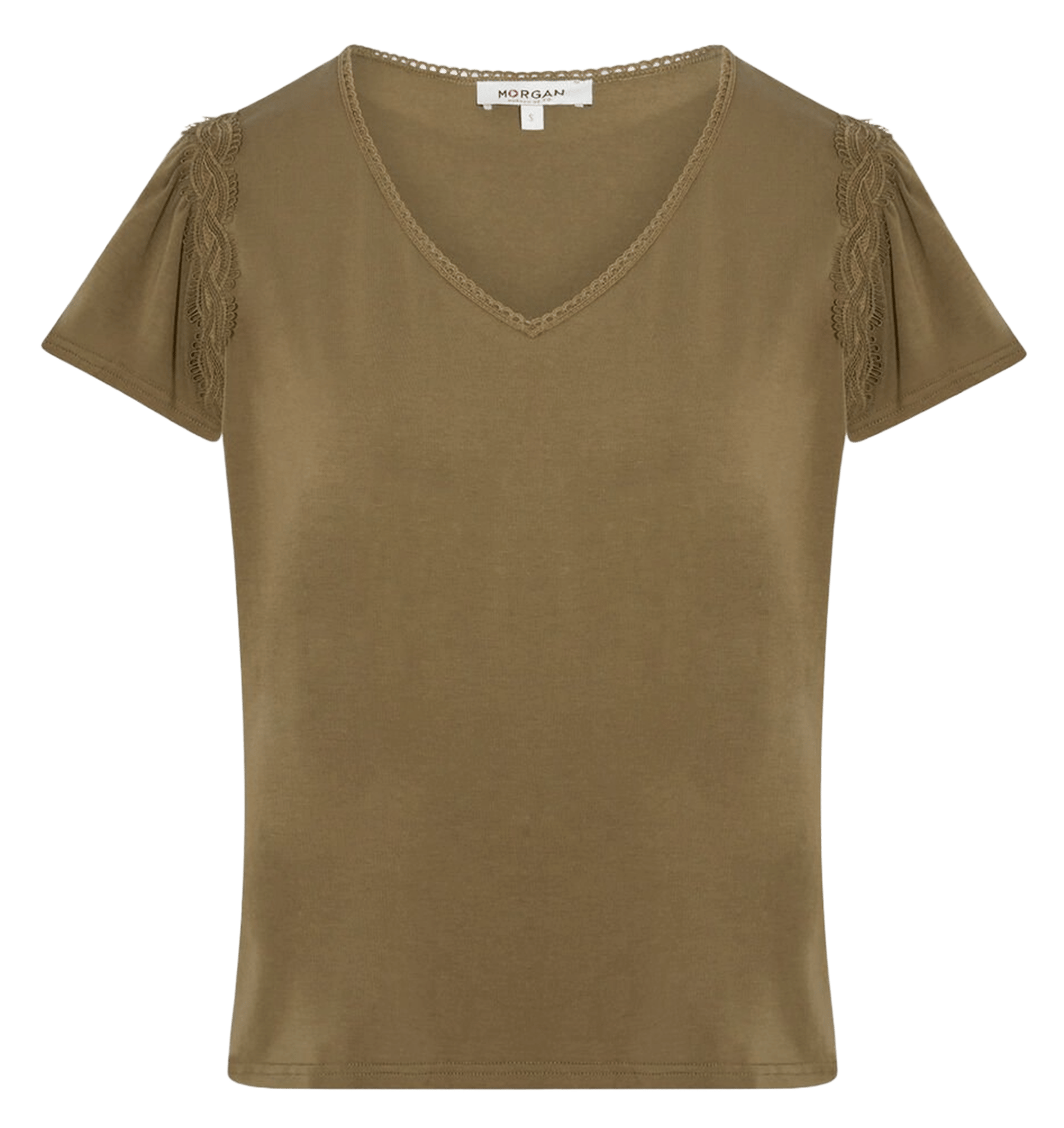 Gerade geschnittenes T-Shirt mit V-Ausschnitt aus Baumwoll-Mix MORGAN Grun