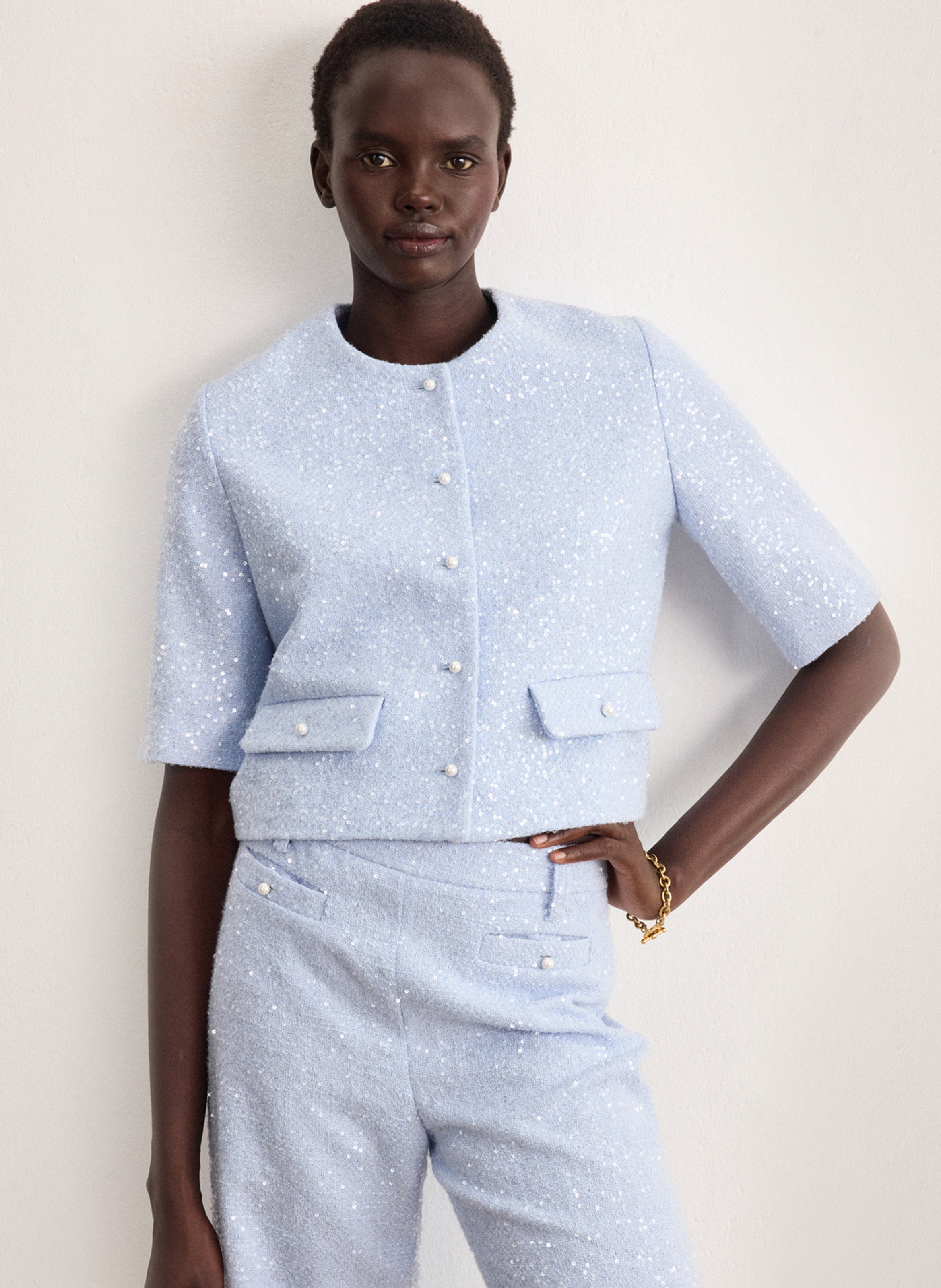 Oversized round neck embroidered jacket PABLO Blue