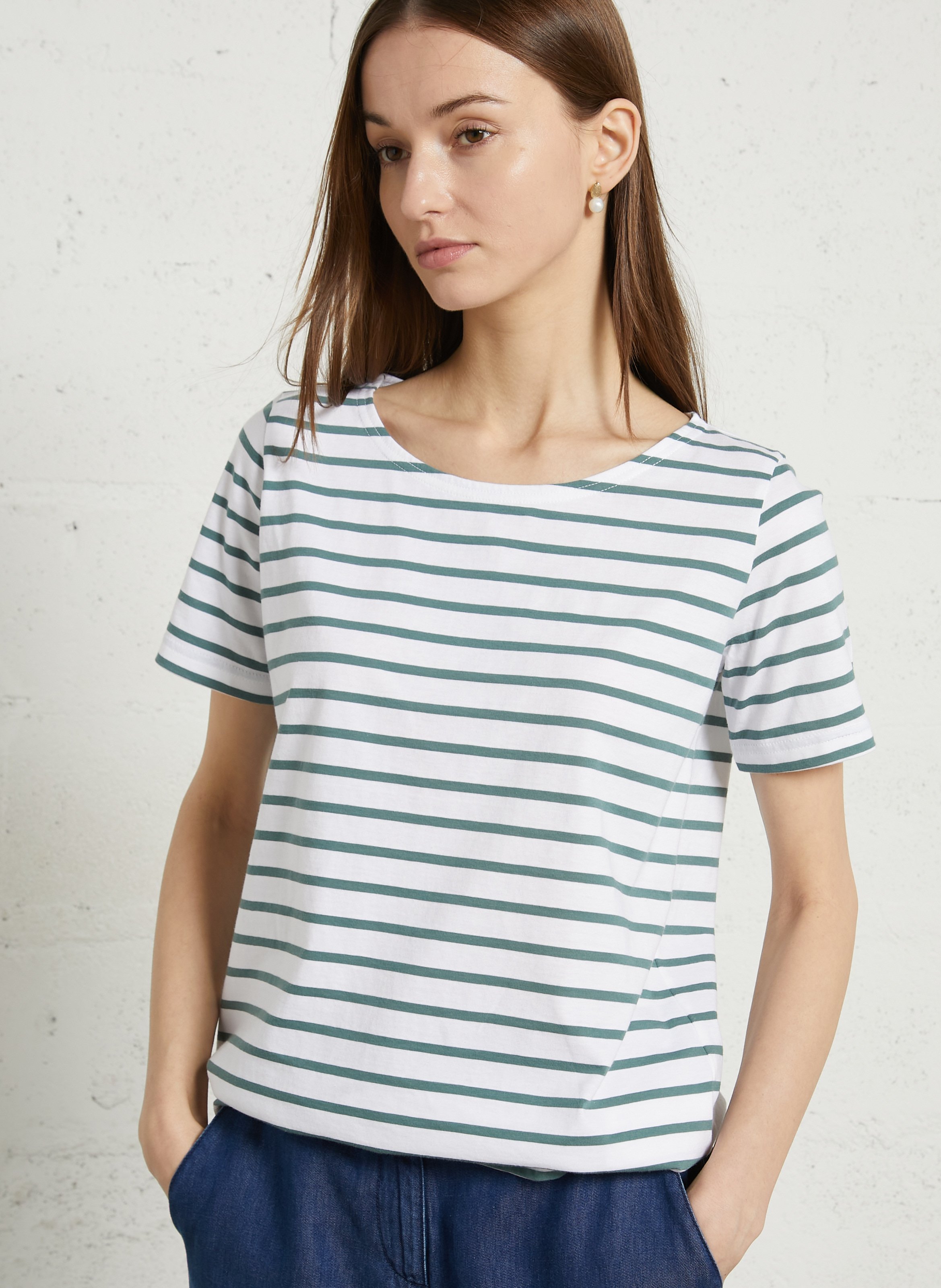 Gestreiftes T-Shirt aus leichter Baumwolle mit U-Boot-Ausschnitt ARMOR LUX