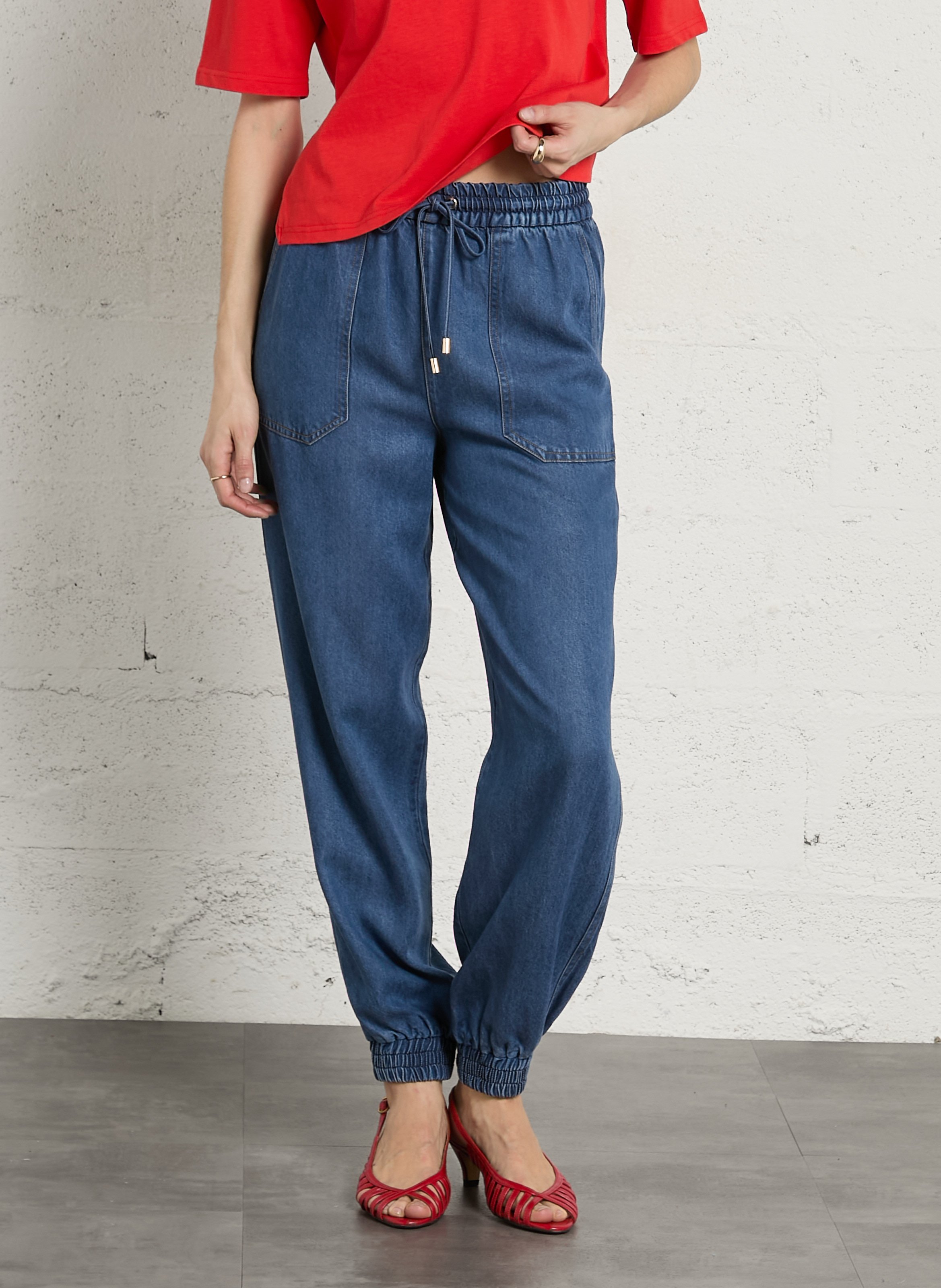 Hohe Taille Ballon Jeans uni AMERICAN VINTAGE Blau