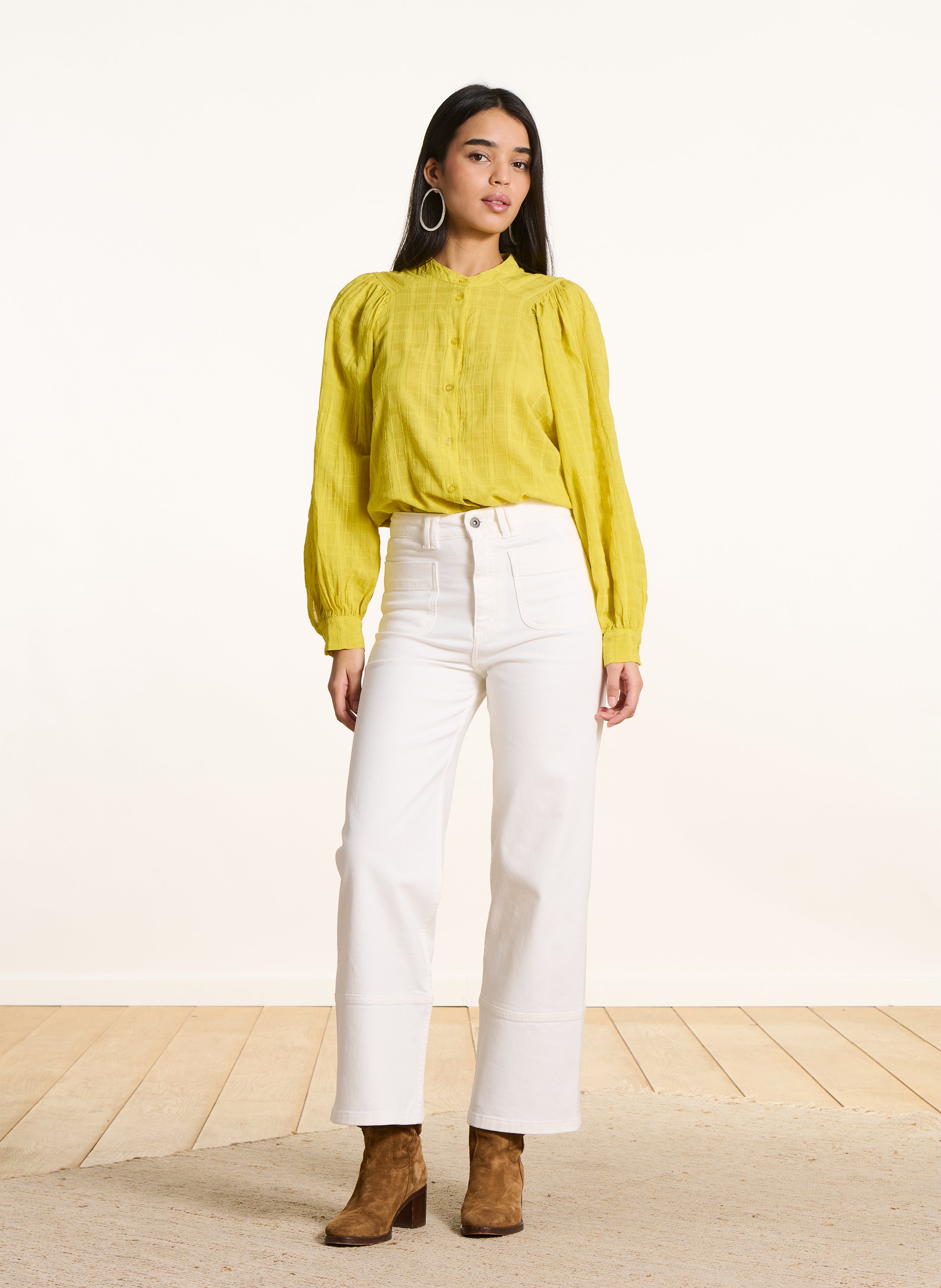 Jean droit taille haute en coton bio mélangé LA FEE MARABOUTEE Blanc