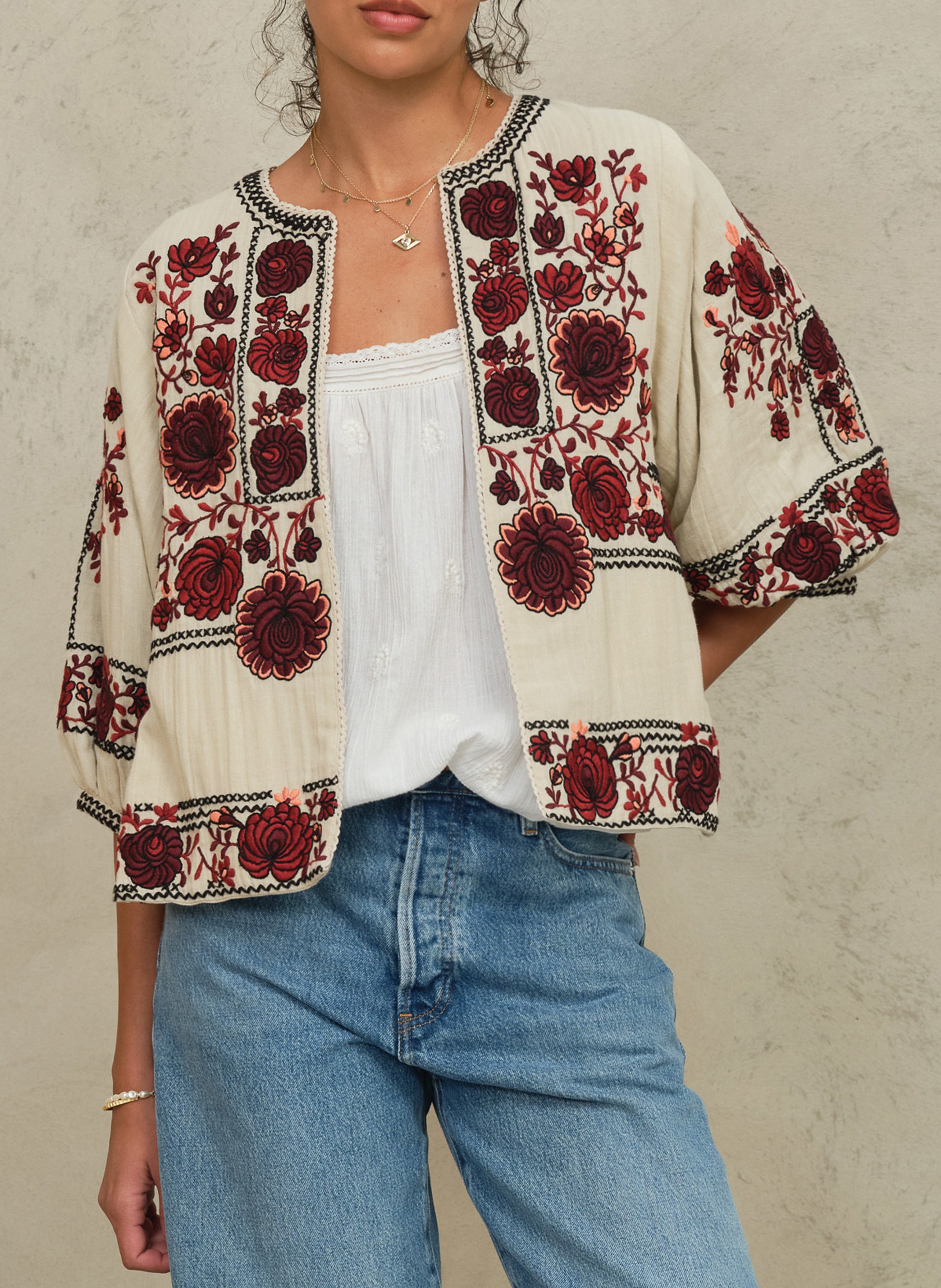 Veste oversize col rond en coton imprimé M.A.B.E Blanc