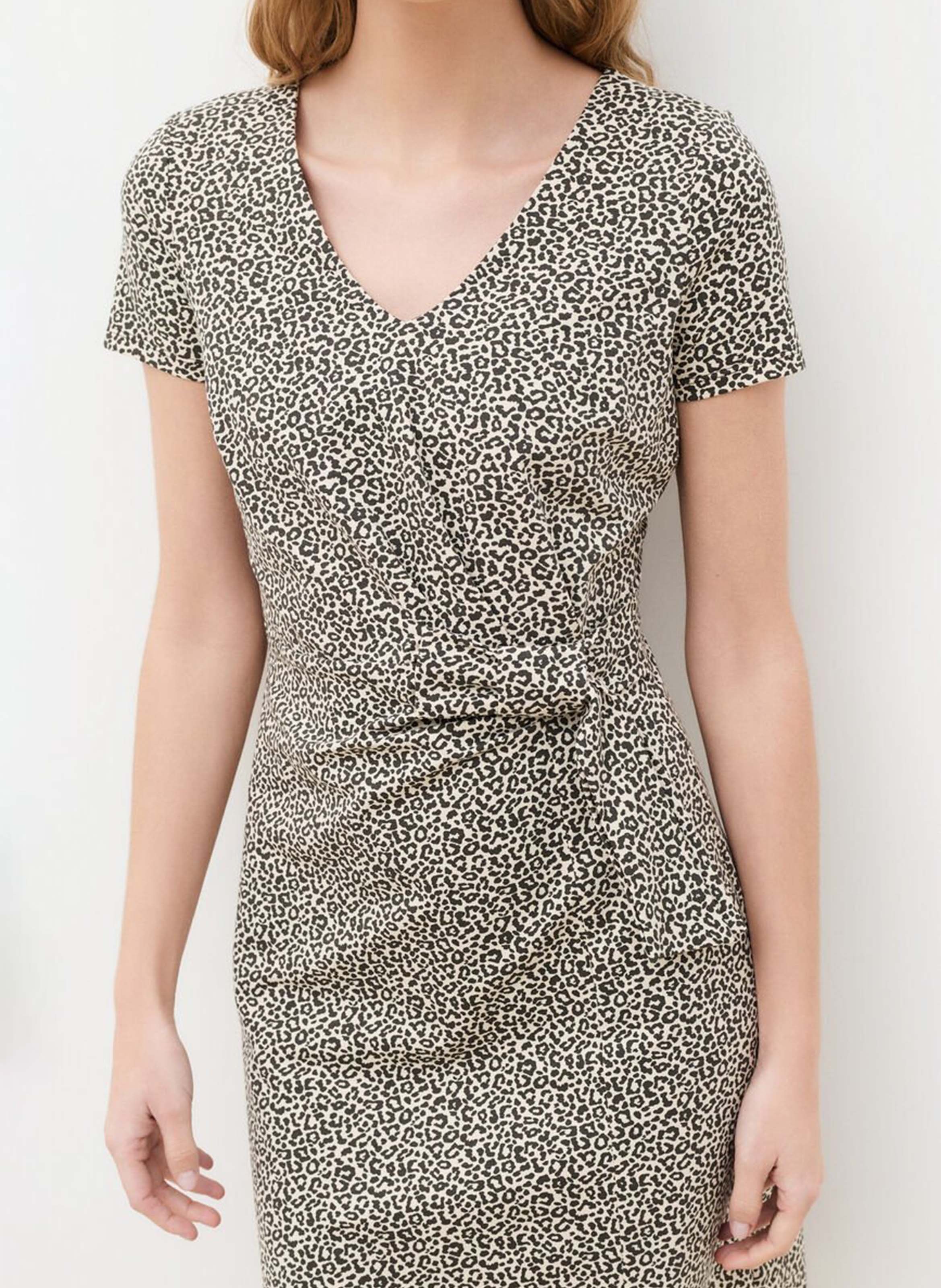 Robe courte col V en coton mélangé CAROLL Beige