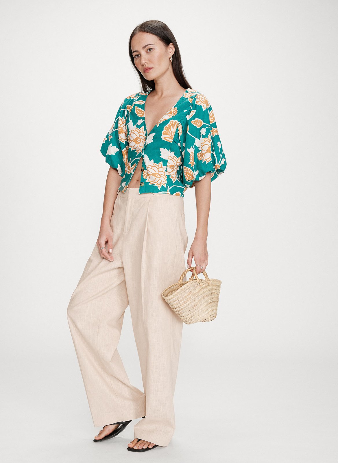 Top col v à imprimé floral GRACE ET MILA Vert