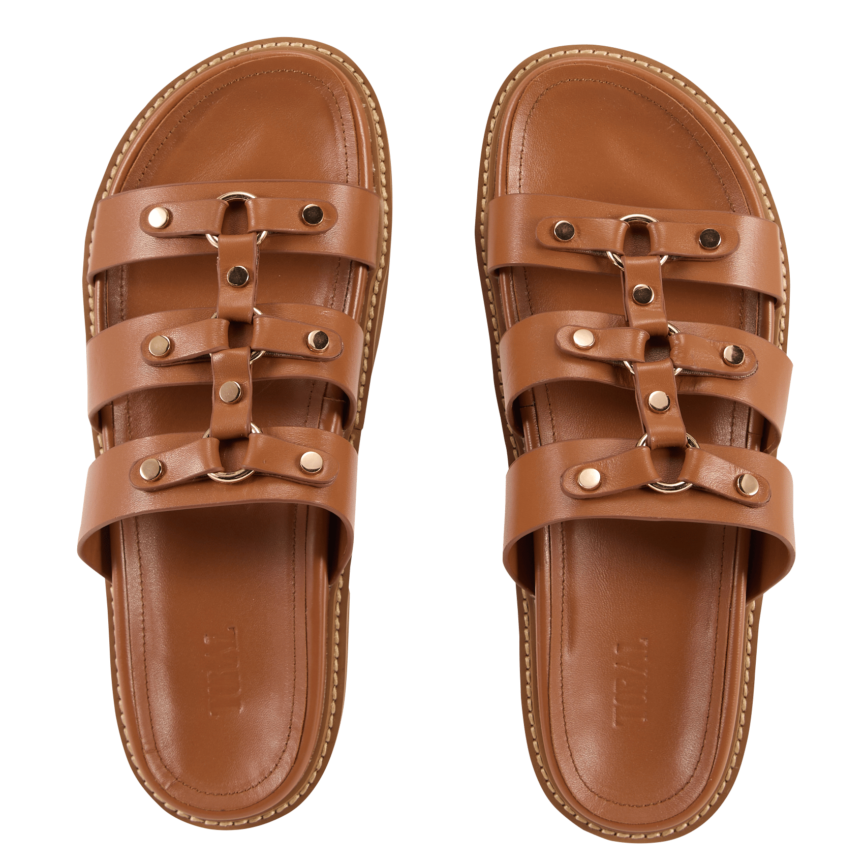 Sandales plates en cuir TORAL Marron