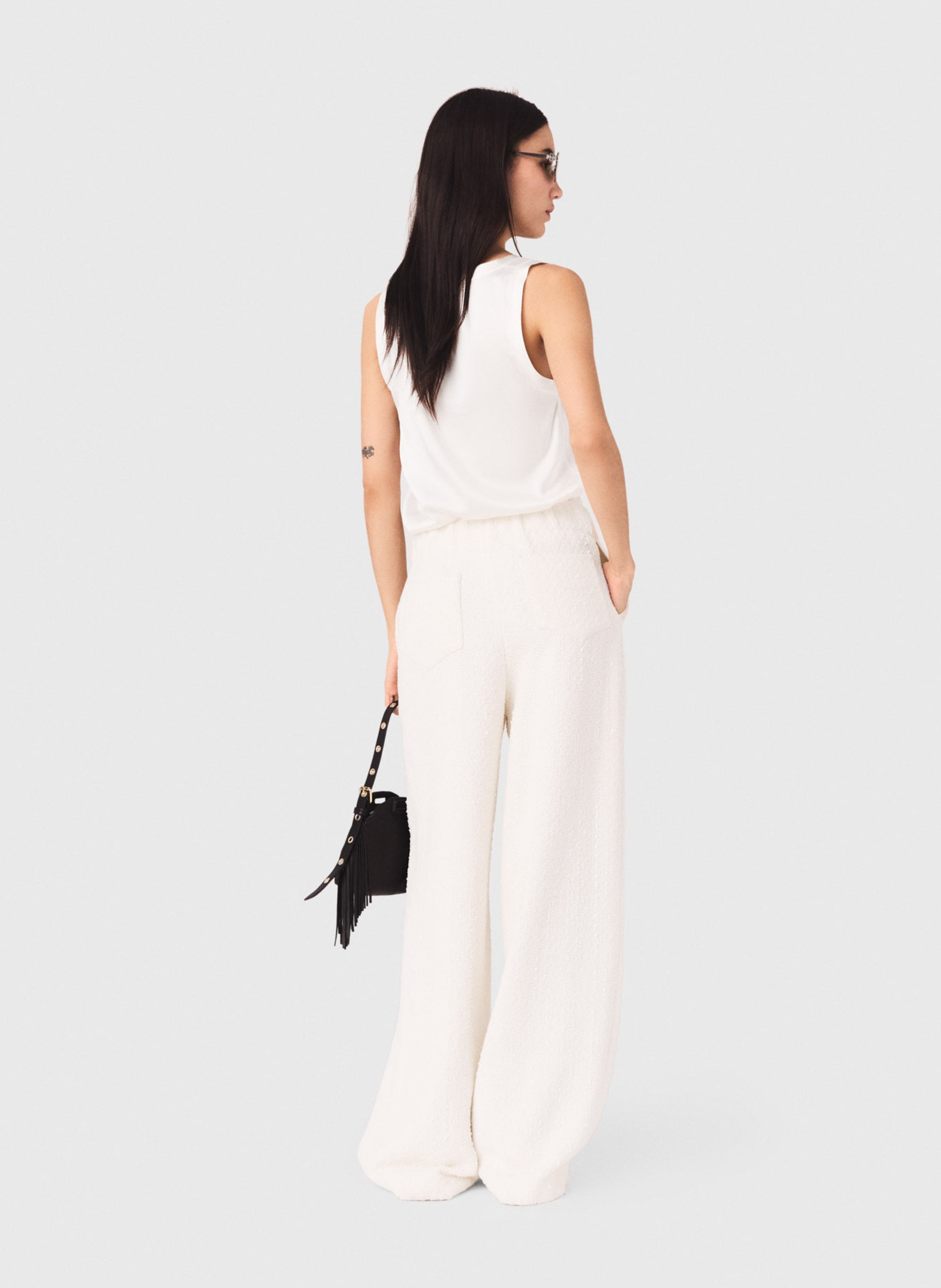 Round neck silk blend tank top MAJE White