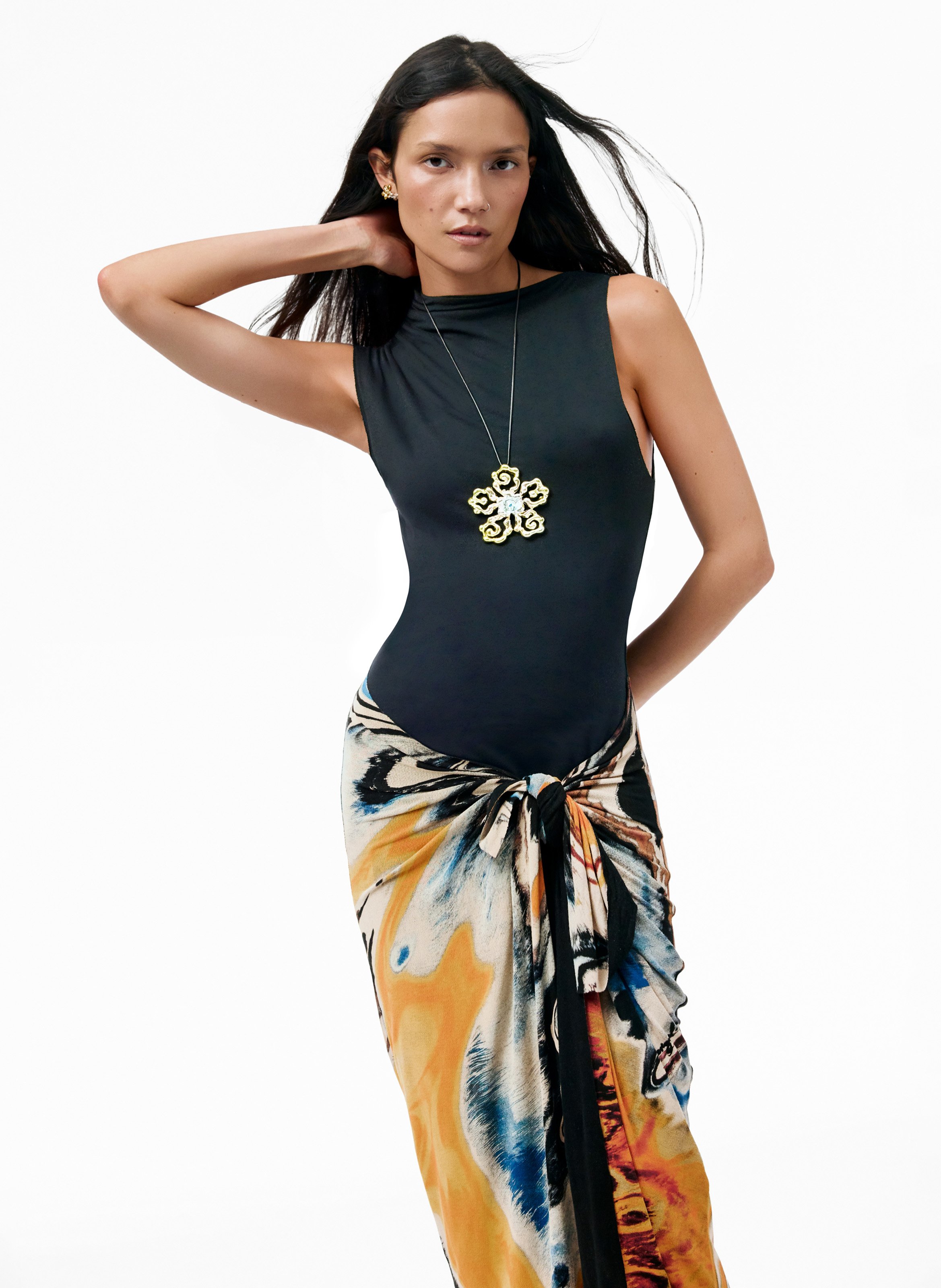 Halflange jurk met ronde hals en print DESIGUAL Zwart