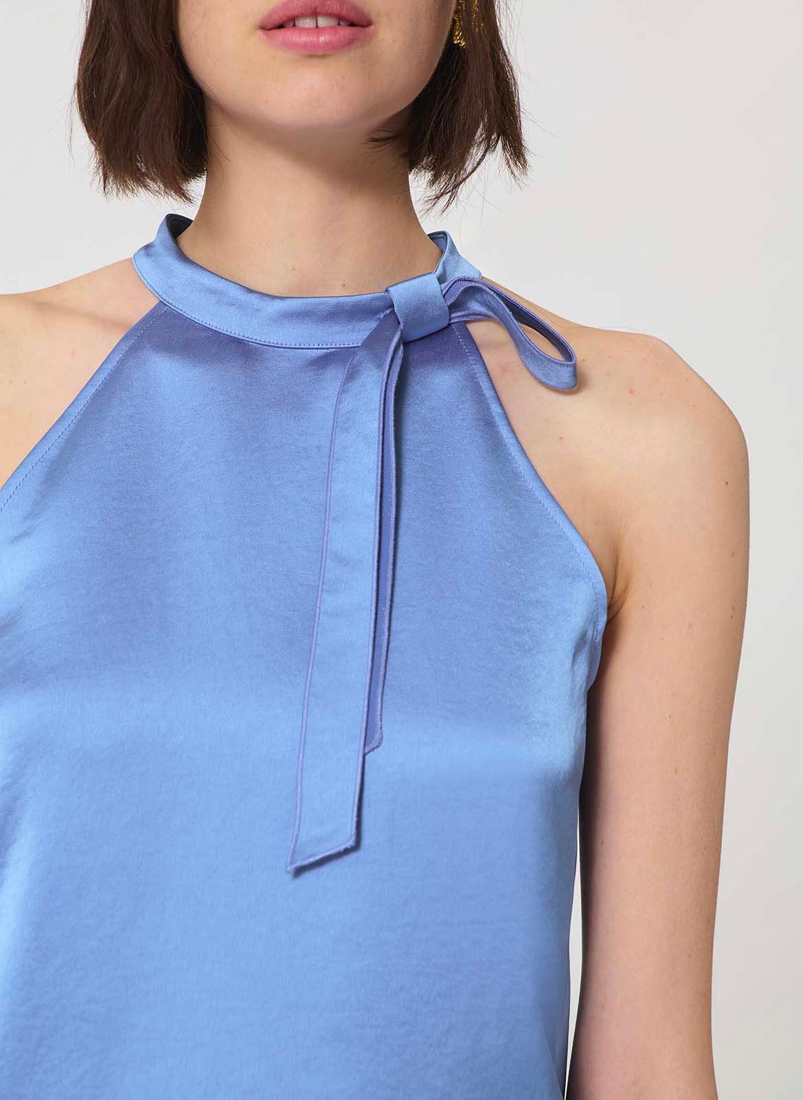 Top sans manches à nœud en satin | Bleu TARA JARMON Femme