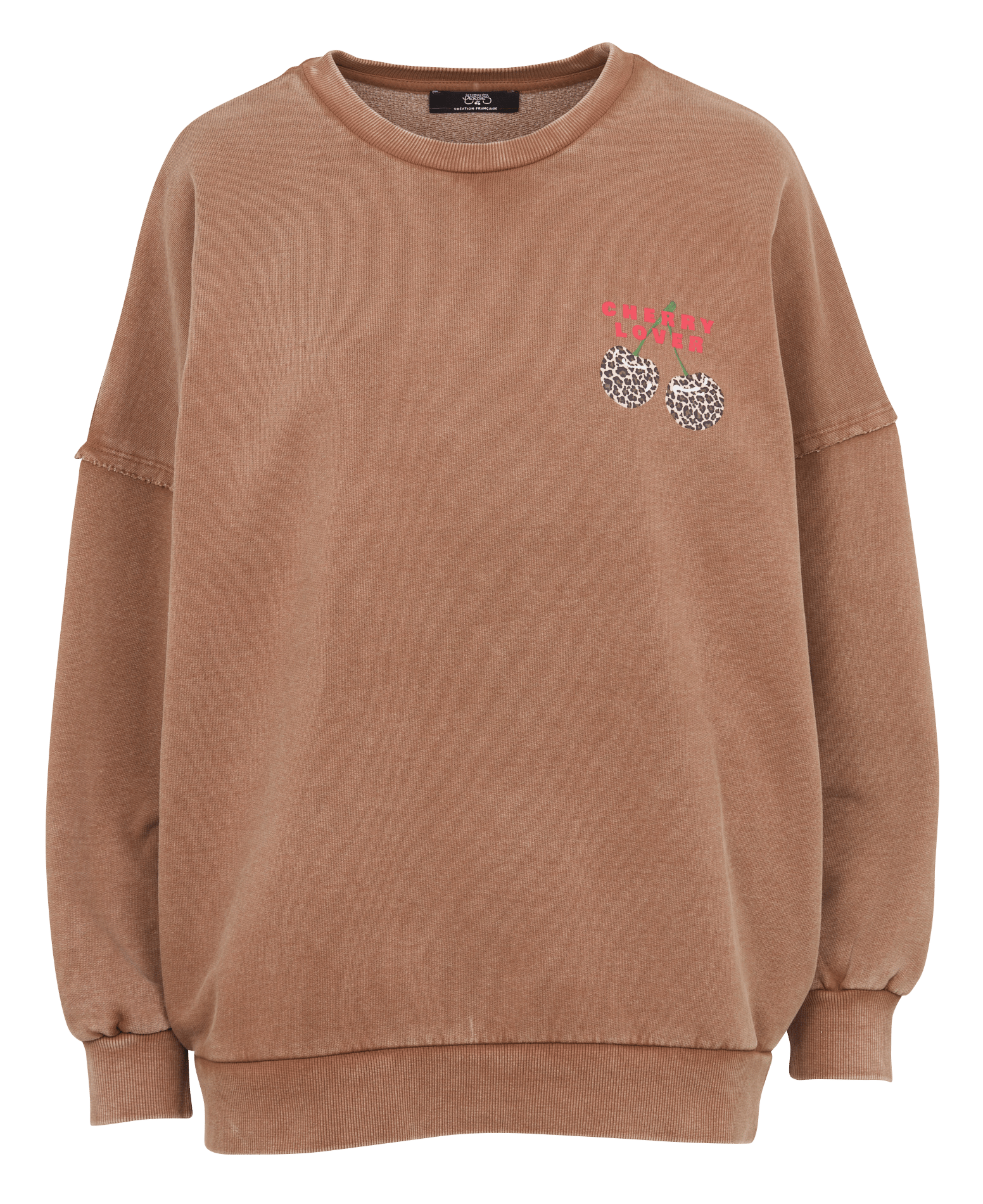 Loose-fit round-neck cotton sweatshirt with screen print LE TEMPS DES CERISES Brown