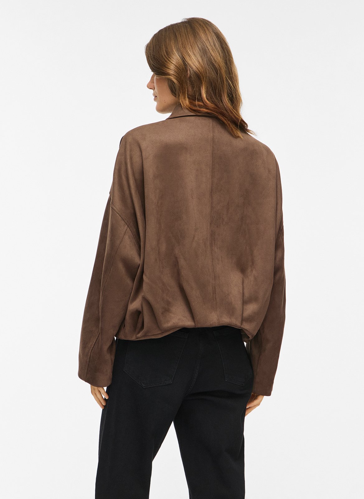 Short zip-up suede jacket VILA Brown