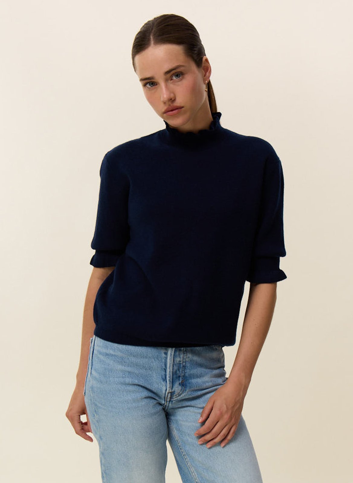 Straight-fit cashmere turtleneck with ruffled collar HIRCUS Blue