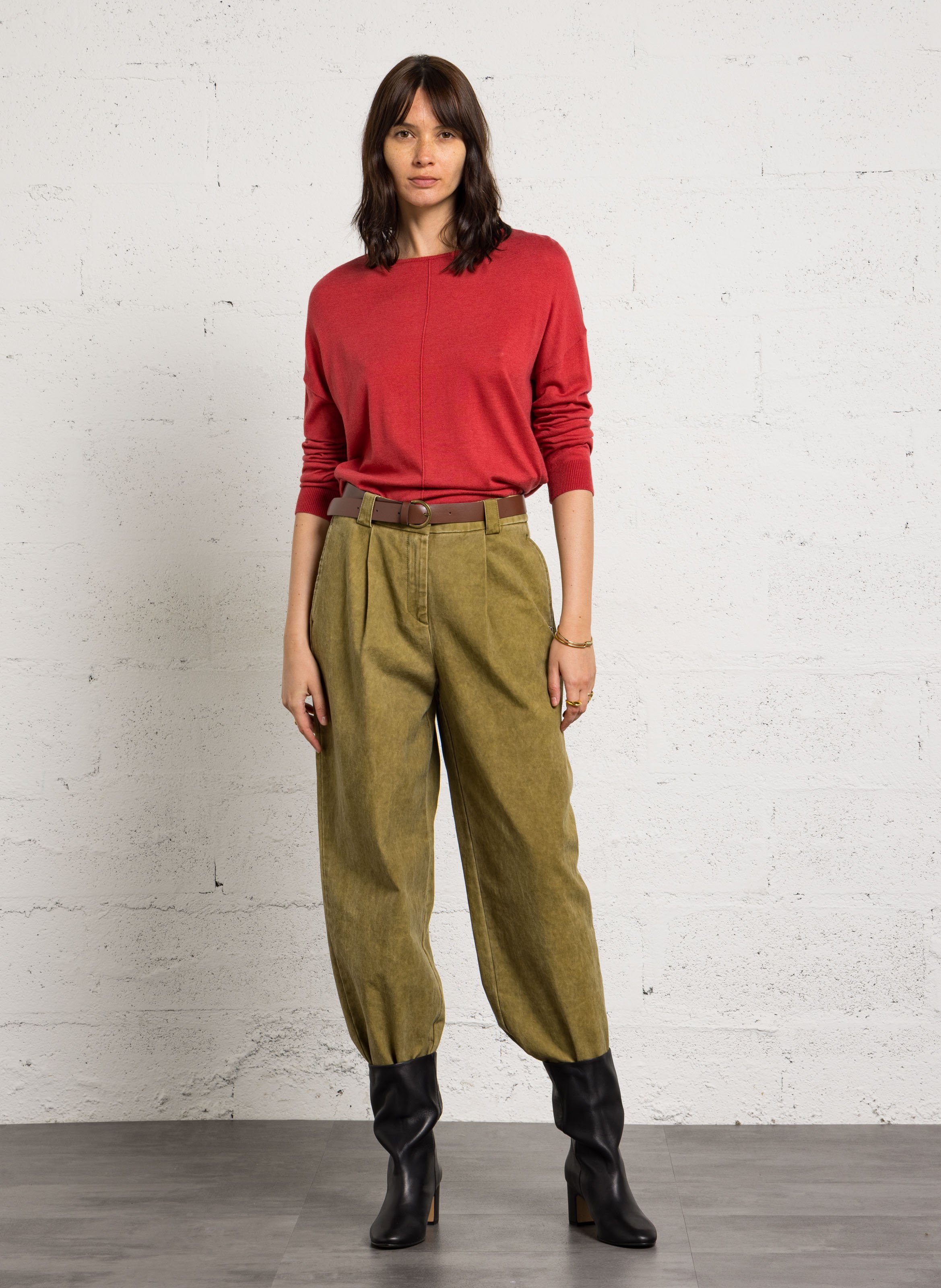 Wide-leg cotton pants PLEASE Khaki