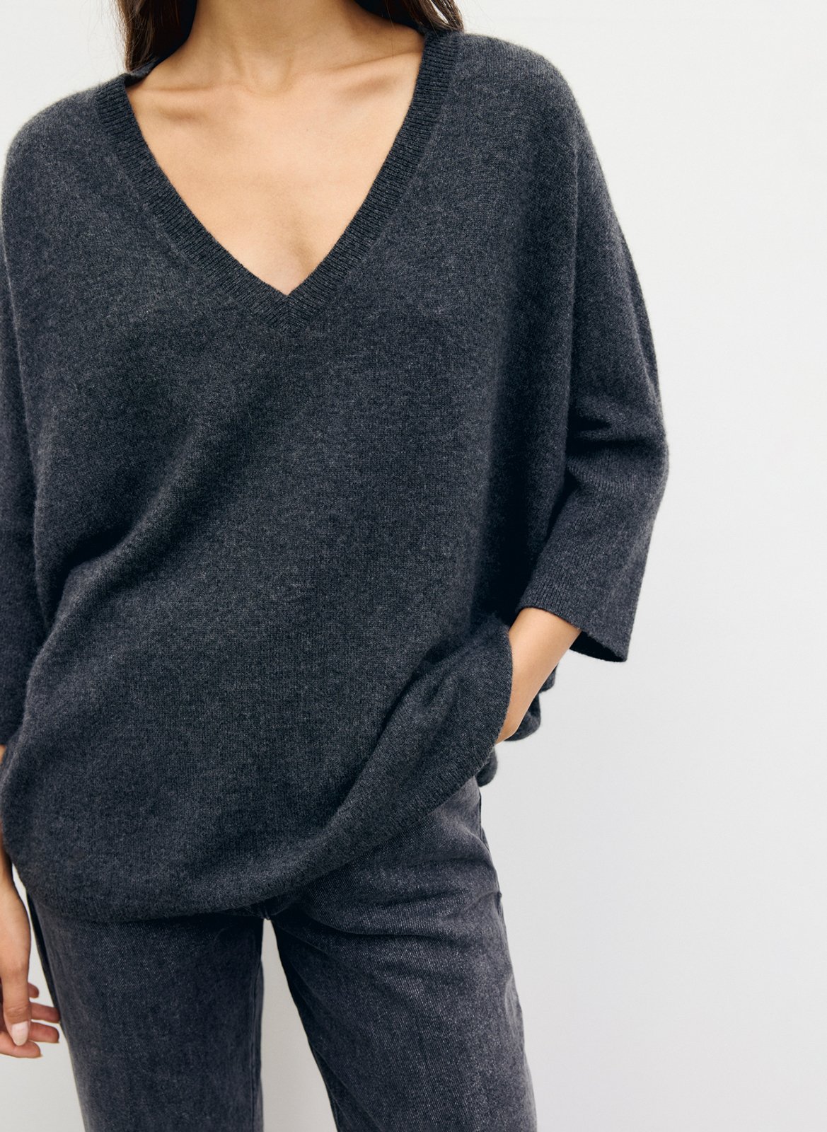 Pull ample col v en cachemire GERARD DAREL Gris